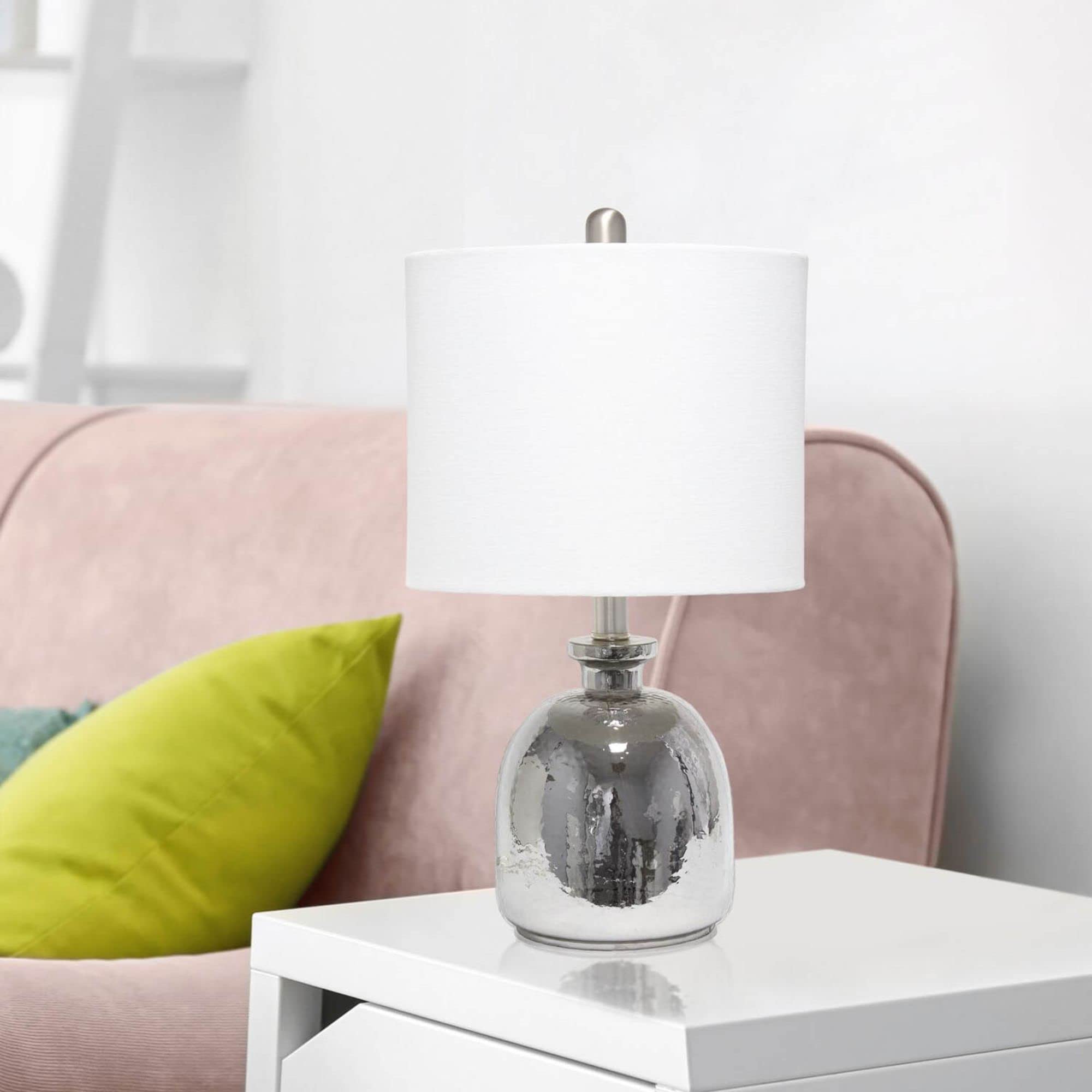 Lalia Home Contemporary Metallic Gray Hammered Glass Jar Table Lamp With White Linen Shade