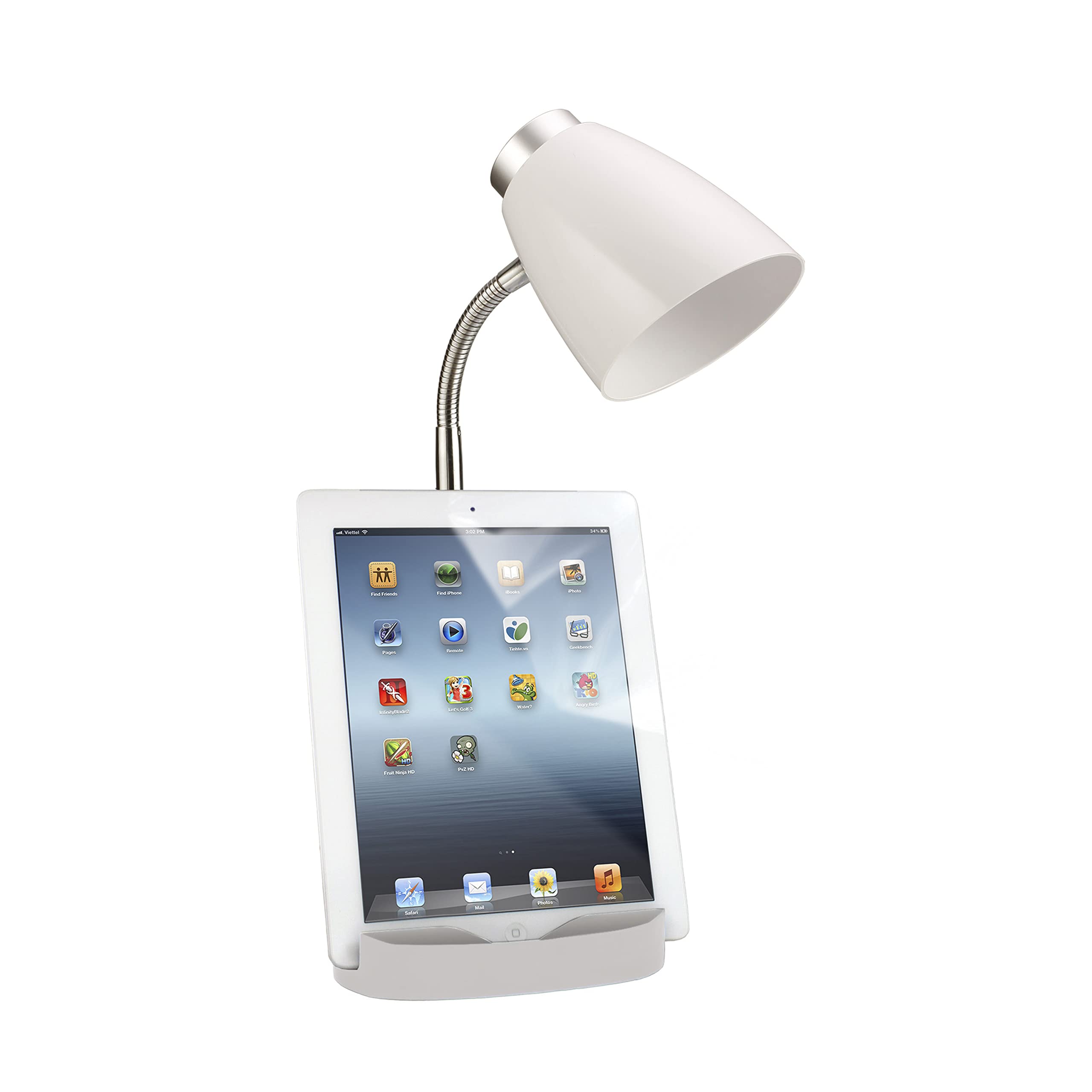 Simple Designs Gooseneck Desk Lamp With Ipad Holder, White, Abs Plastic, Model Ld1002-Wht, Pack Of 1