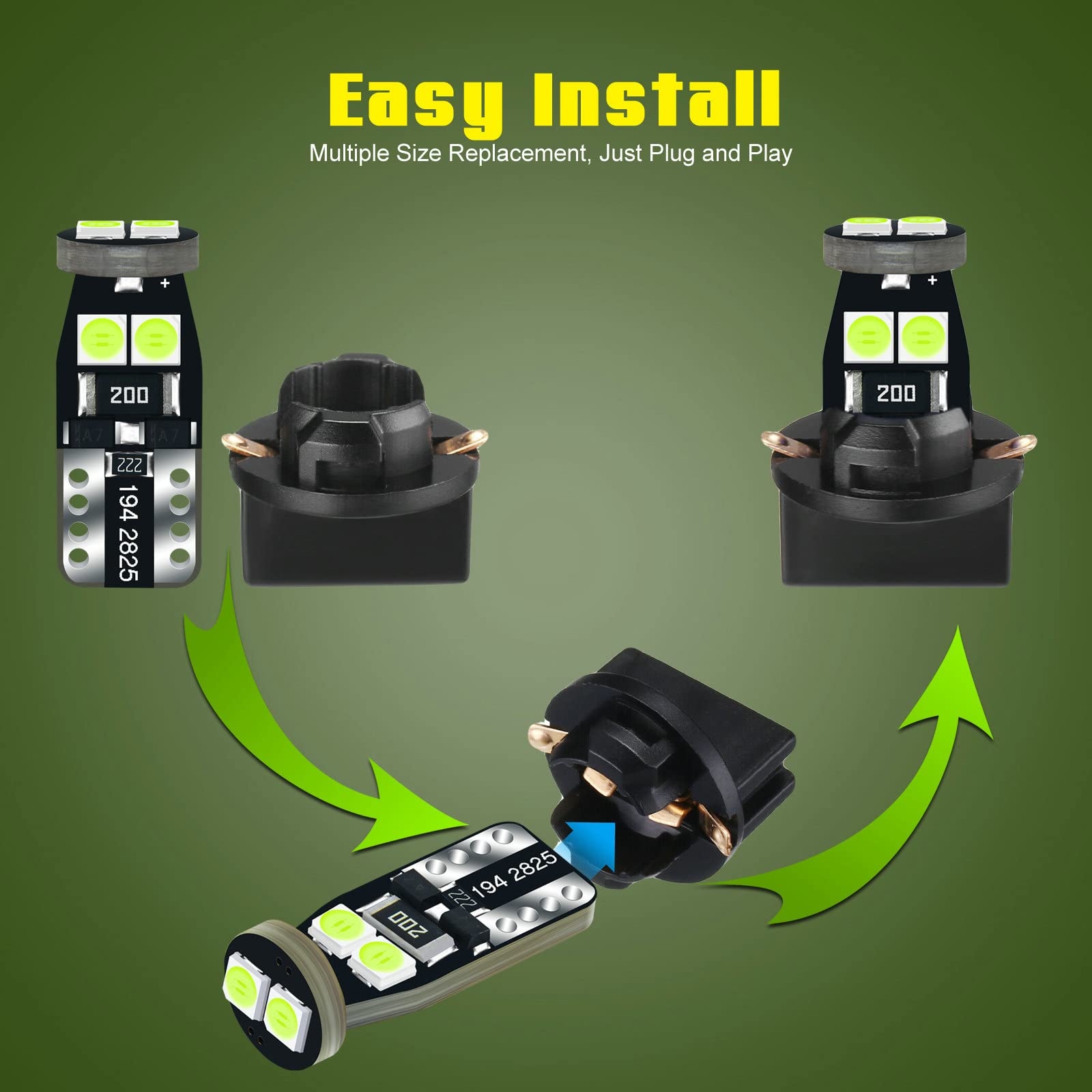 Dodofun 12V Ice Blue T10 W5W 158 168 194 2825 Instrument Cluster Light Led Bulb Replacement For Dashboard Dash Panel Gauge Indicator Lamp With Socket Cross Pc168 Pc175 Pc194 Pc195 Pc160 Pc161 Pc195Na