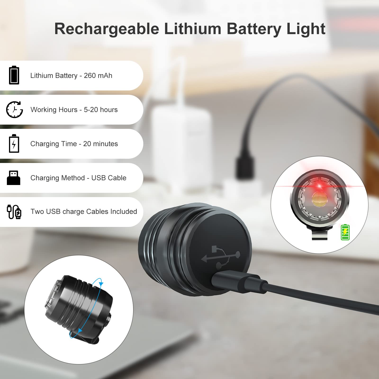 AUKSKY Rechargeable Headlights for Shoes, Clip-on Clog Light, Black, R LED, Compatible with Kids and mature-themeds Sandals