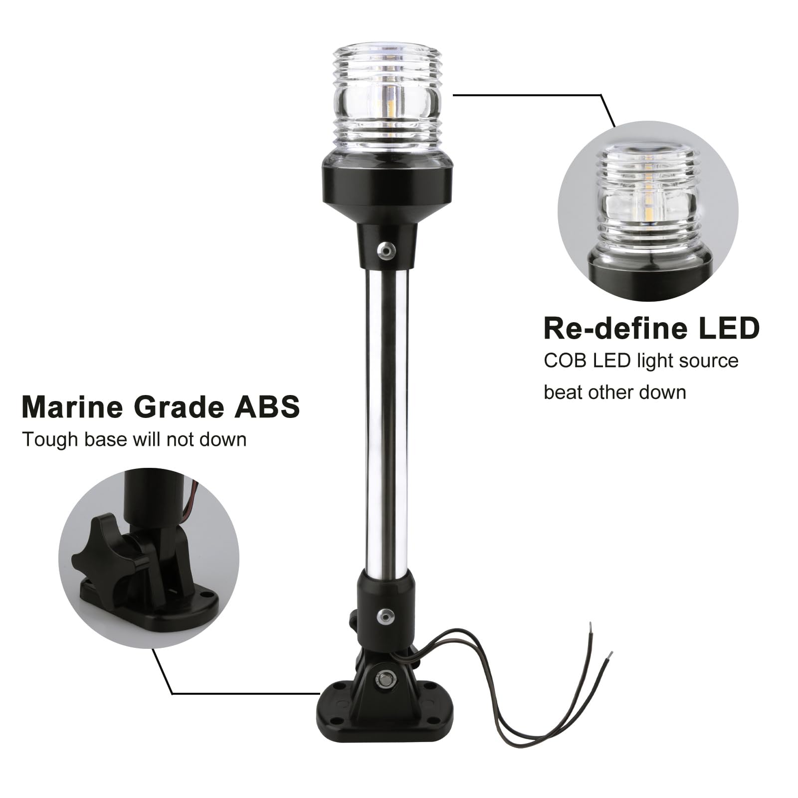 Marinexplore Stern Light - White Led Anchor & Bimini Top Lights For Pontoon & Fishing Boats, 3Nm, 1224V, 12''