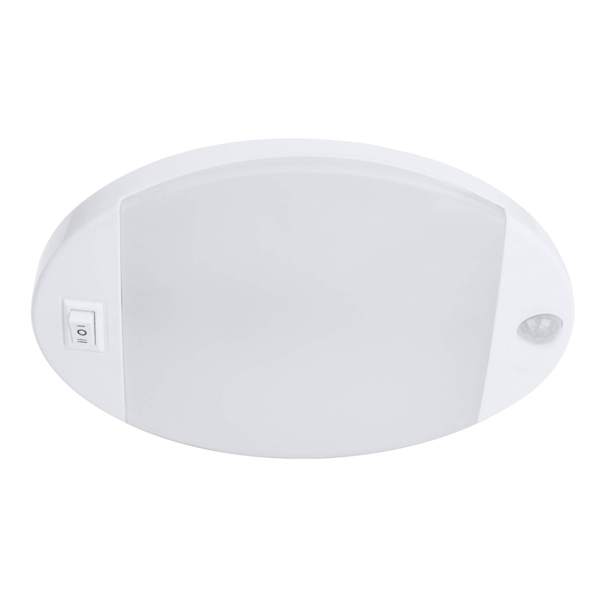Facon 12V RV Interior Ceiling Light with Switch and Motion Sensor, Plastic, White, Model DLS01-608PIR