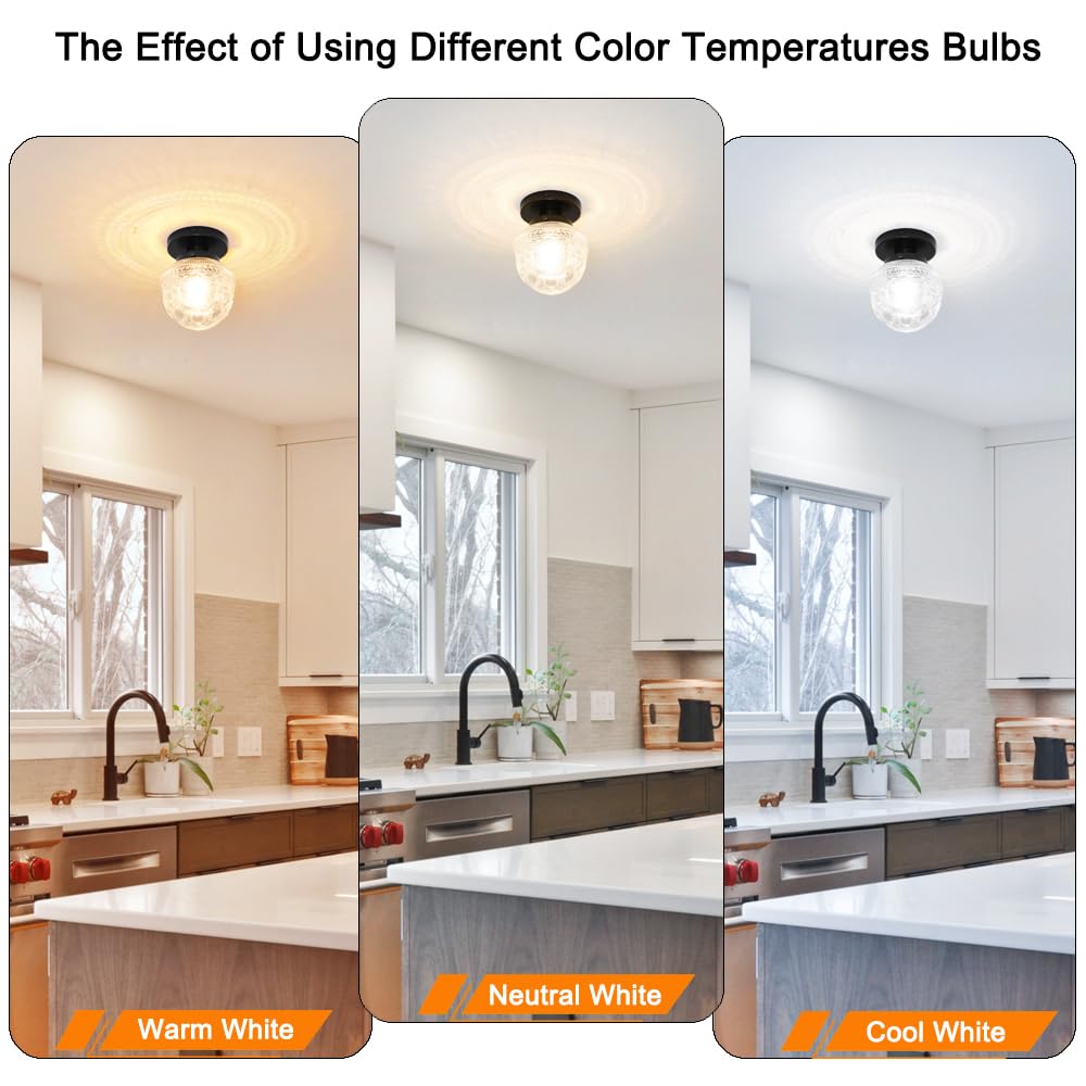 Dsmjfu Black Semi Flush Mount Ceiling Light, Small Hallway Light Fixture, Vintage Close To Ceiling Light Fixture For Bathroom, E