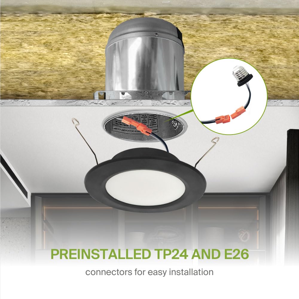 Asd Flat Trim Retrofit Led Recessed Lighting 6 Inch | Ultra Thin Black 12W 971Lm Wet Rated Dimmable Downlights | 2700K-5000K Adjustable Led Recessed Light Fixtures | Disk Can Lights  Etl 24 Pack