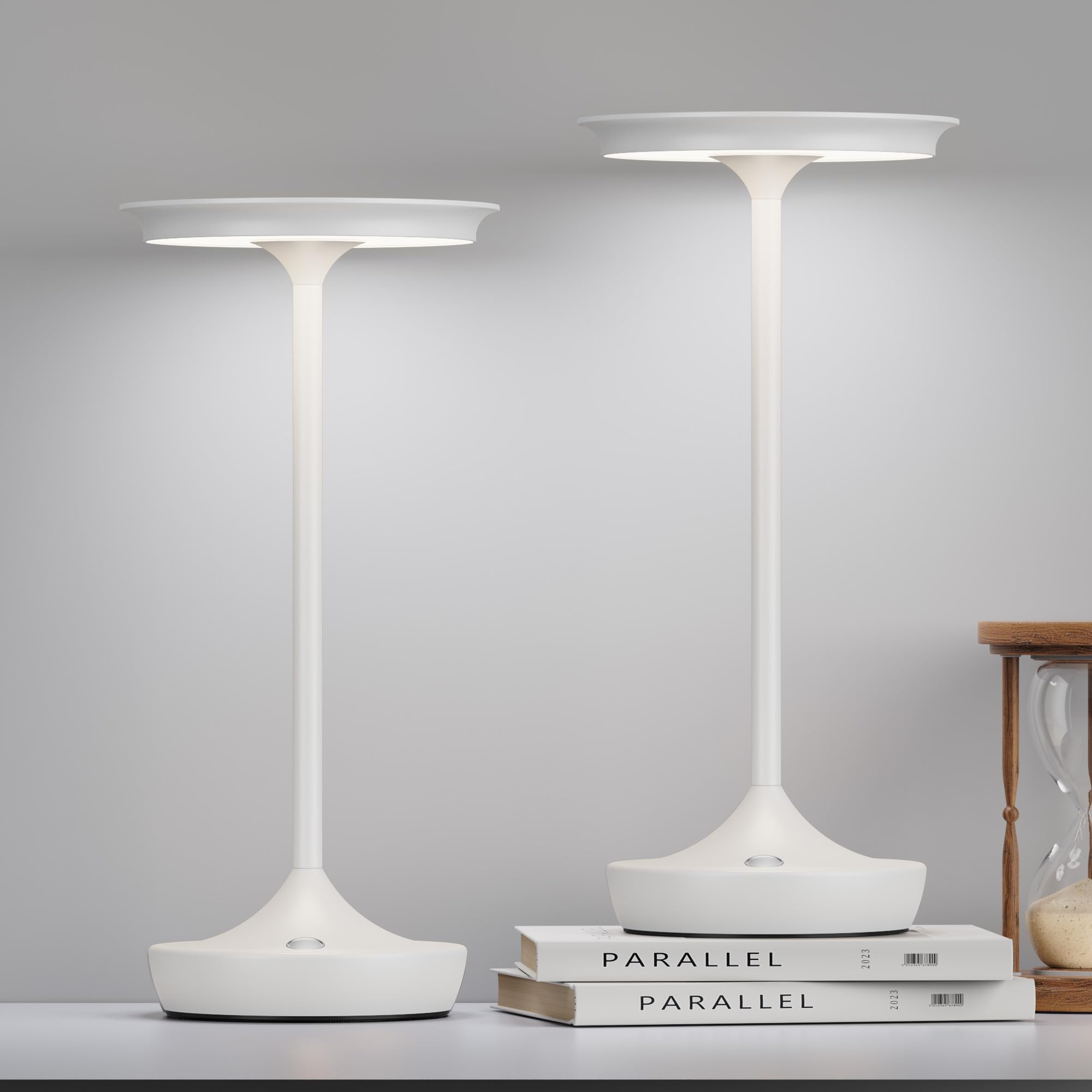 SHANGCAI LED Rechargeable Cordless Table Lamps, 3 Color Dimming, 2 Pack, White, Aluminum
