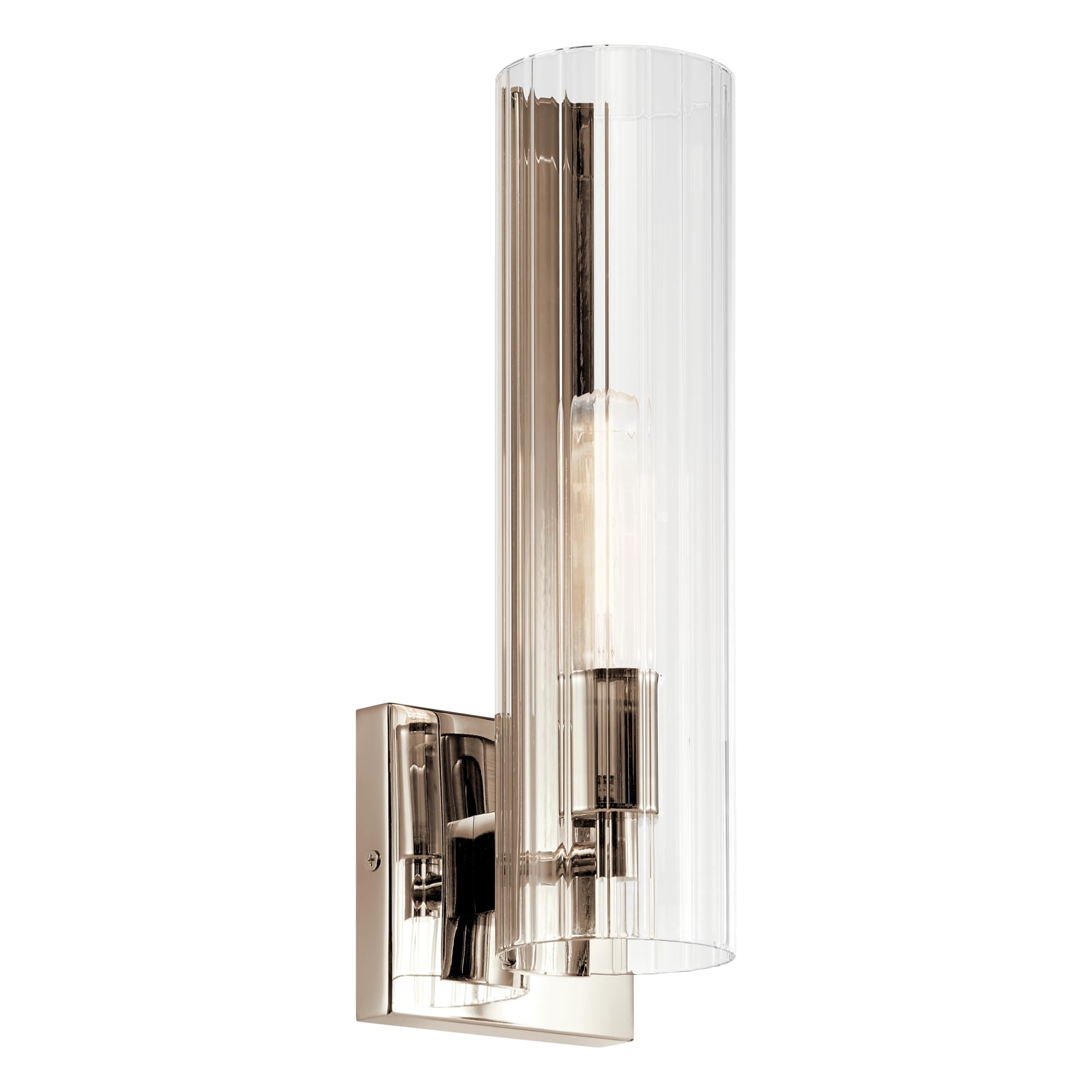 KICHLER Jemsa 1 Light Wall Sconce, Modern Light with Clear Fluted Glass in Polished Nickel for Bathroom, Powder Room, Sides of F