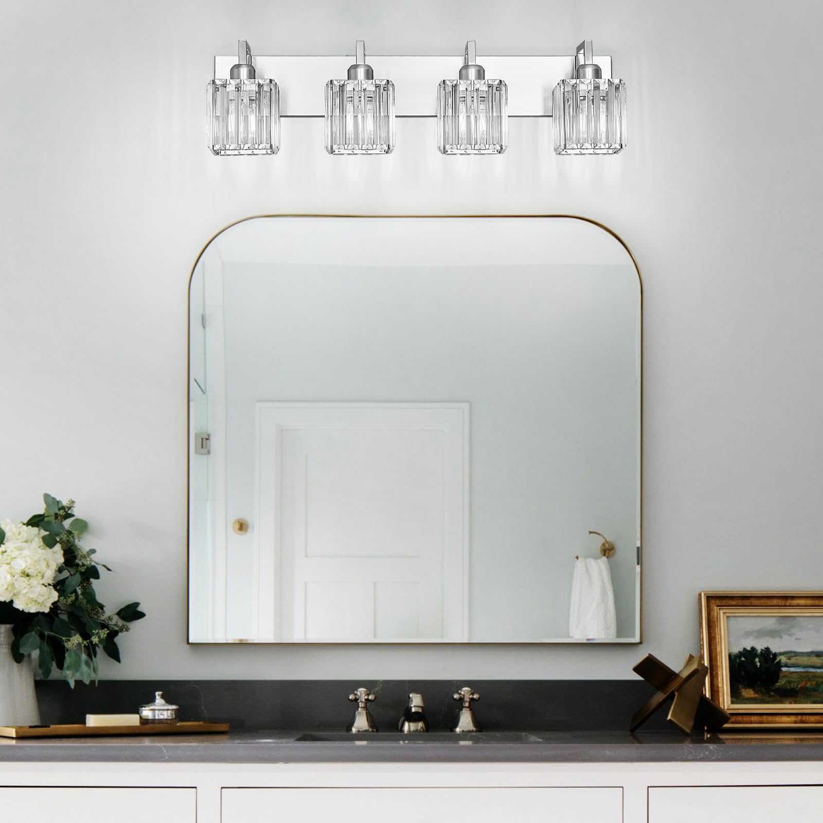 FDPBY Bathroom Vanity Light 4-Light Crystal Wall Fixture Brushed Nickel Model 003