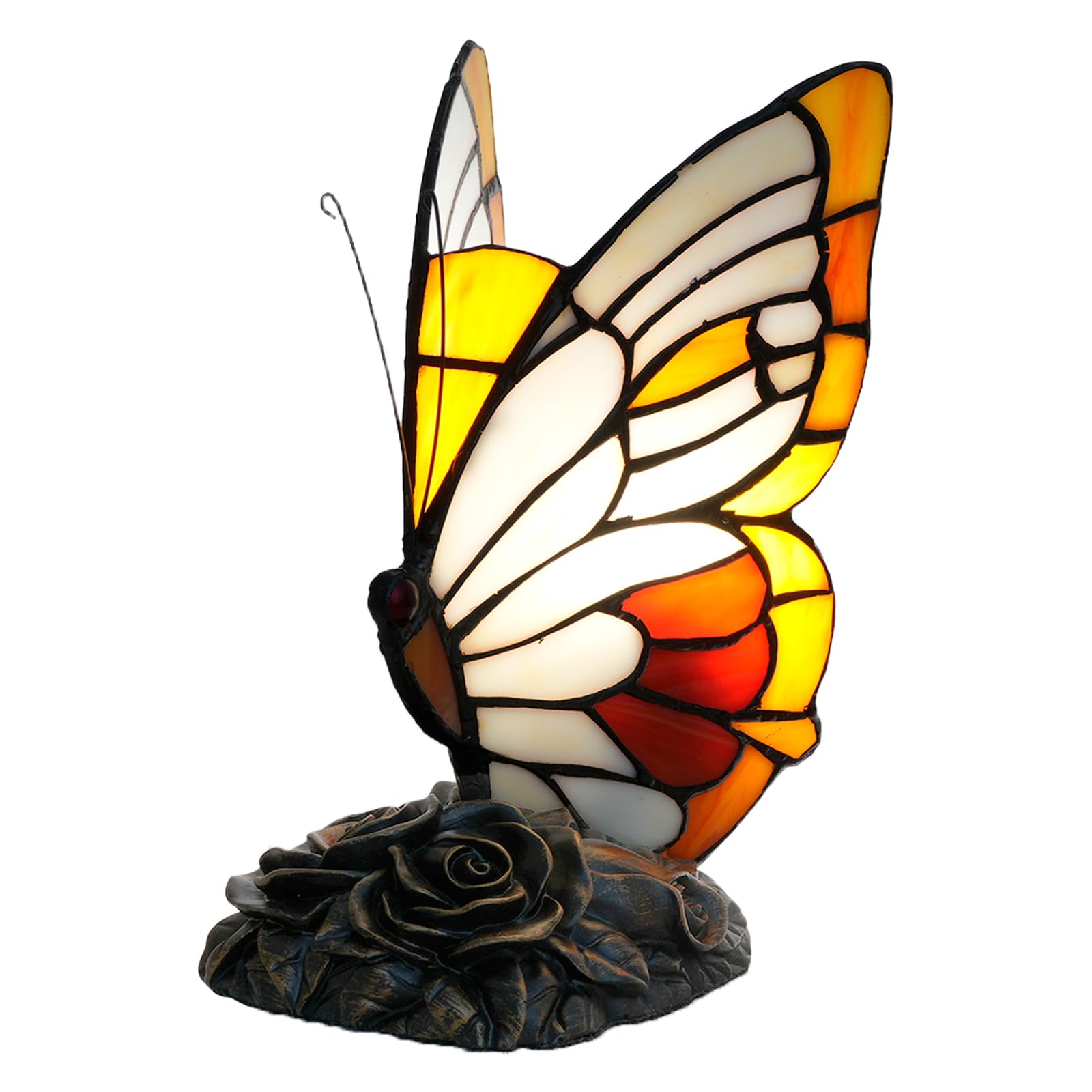NUODITOS Butterfly Tiffany Lamp Stained Glass Bedside Table Lamp Small Accent Night Light for Living Bedroom Colorful Rustic Tif