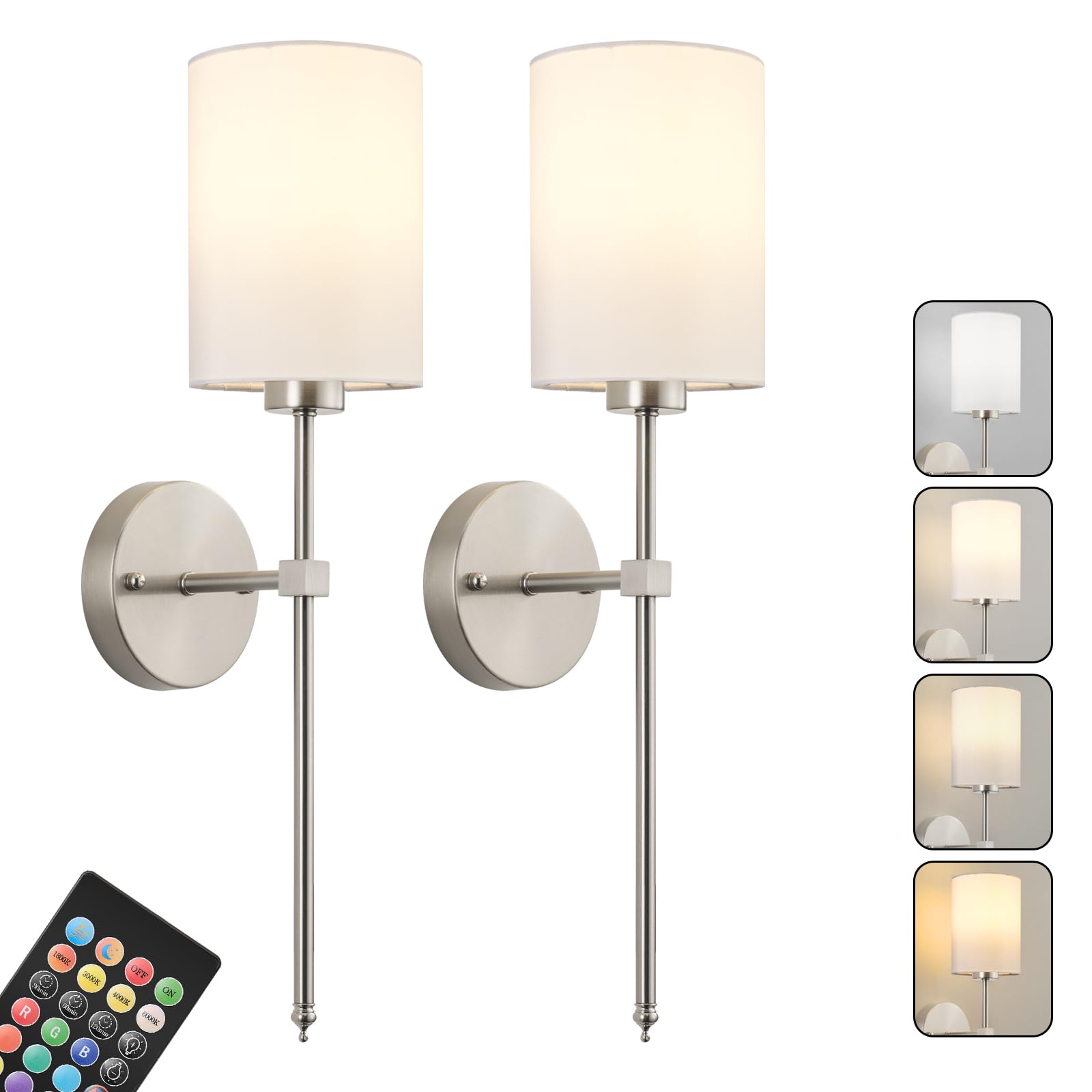 KARTOOSH Battery Operated Wall Sconce Set of Two, Wireless Rechargeable, Dimmable 1800K-6000K, 26.8 Inch, Nickel, Model ZM