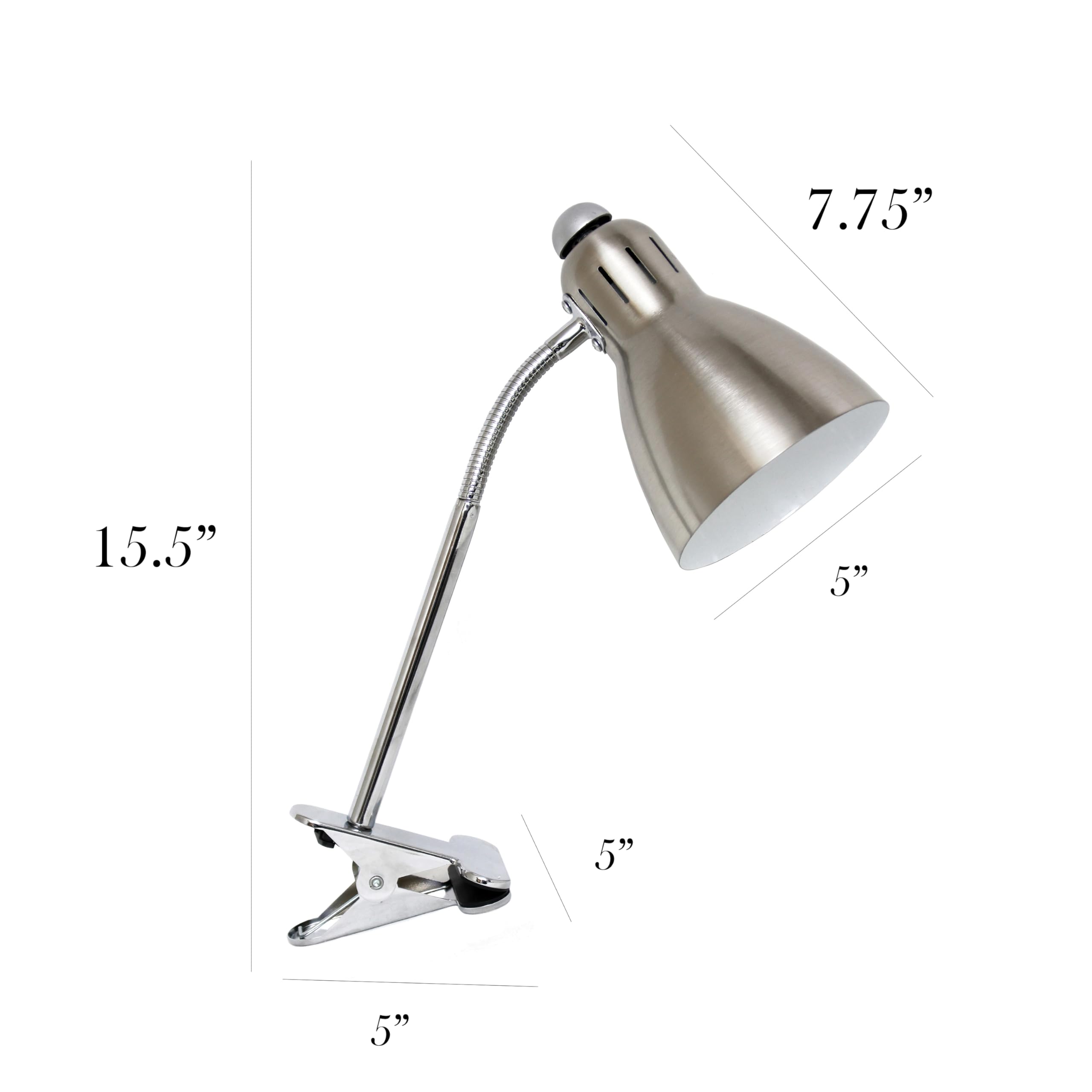Simple Designs Ld2016-Bsn Adjustable Flexible Gooseneck Clip Light Desk Lamp, Brushed Nickel