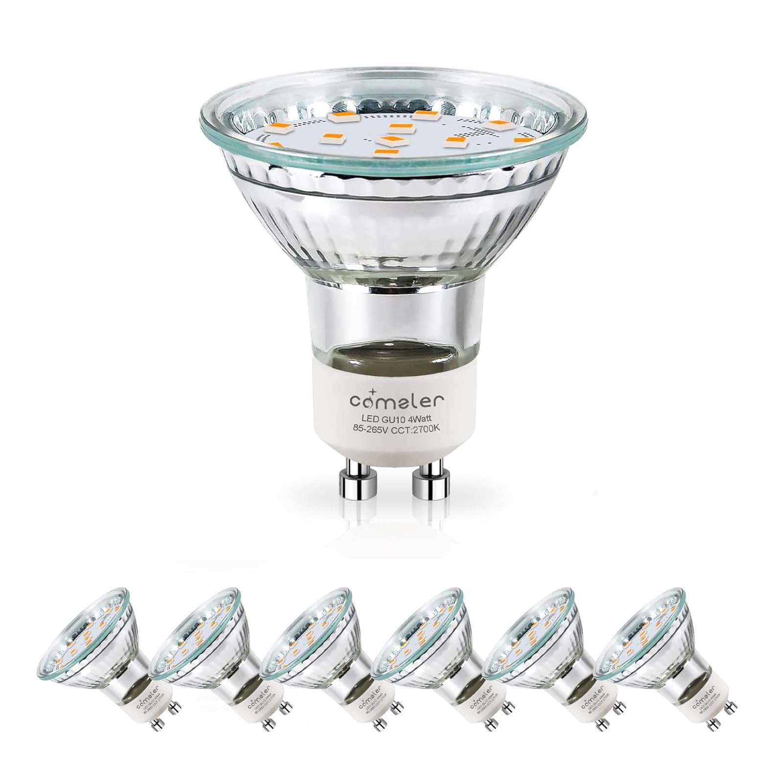 Comzler Gu10 Led Bulb Dimmable, 50W Halogen Equivalent Gu10, 2700K Soft White Gu10 Bulb Replacement For Track Lighting, Mr16 Gu1