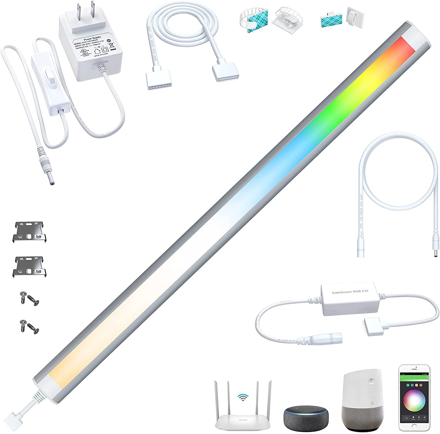 LED Light Bar,Plug-in, Dimmable, Adjustable White & RGB Color Changing, Alexa, Google Home Enabled Remote Counter Lights for Kit
