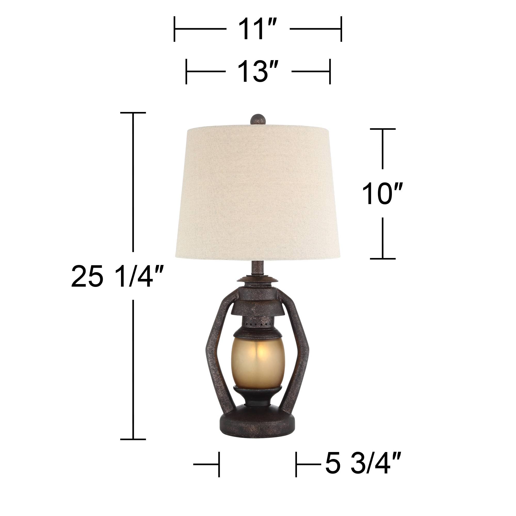 Franklin Iron Works Rustic Farmhouse Table Lamps Set of 2 with Nightlight, 25.25in High, Brown, Model 67Y72, Tapered Drum Shade