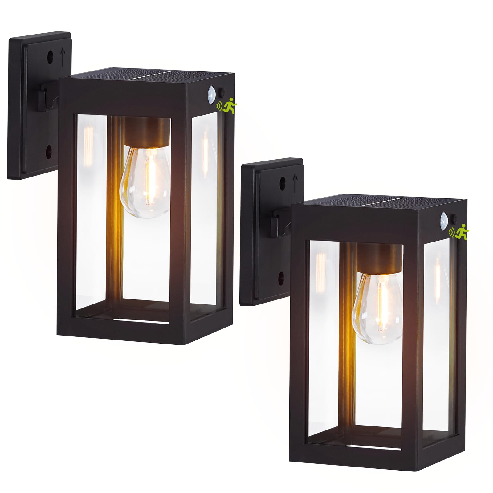 Mdenlt 2 Pack Solar Porch Lights Outdoor Solar Wall Lights With 3 Lighting Modes&Motion Sensor  Dusk To Dawn Sconce Lights Wall Mount Exterior Wall Lantern Light Fixture For House  Garage Patio Shed