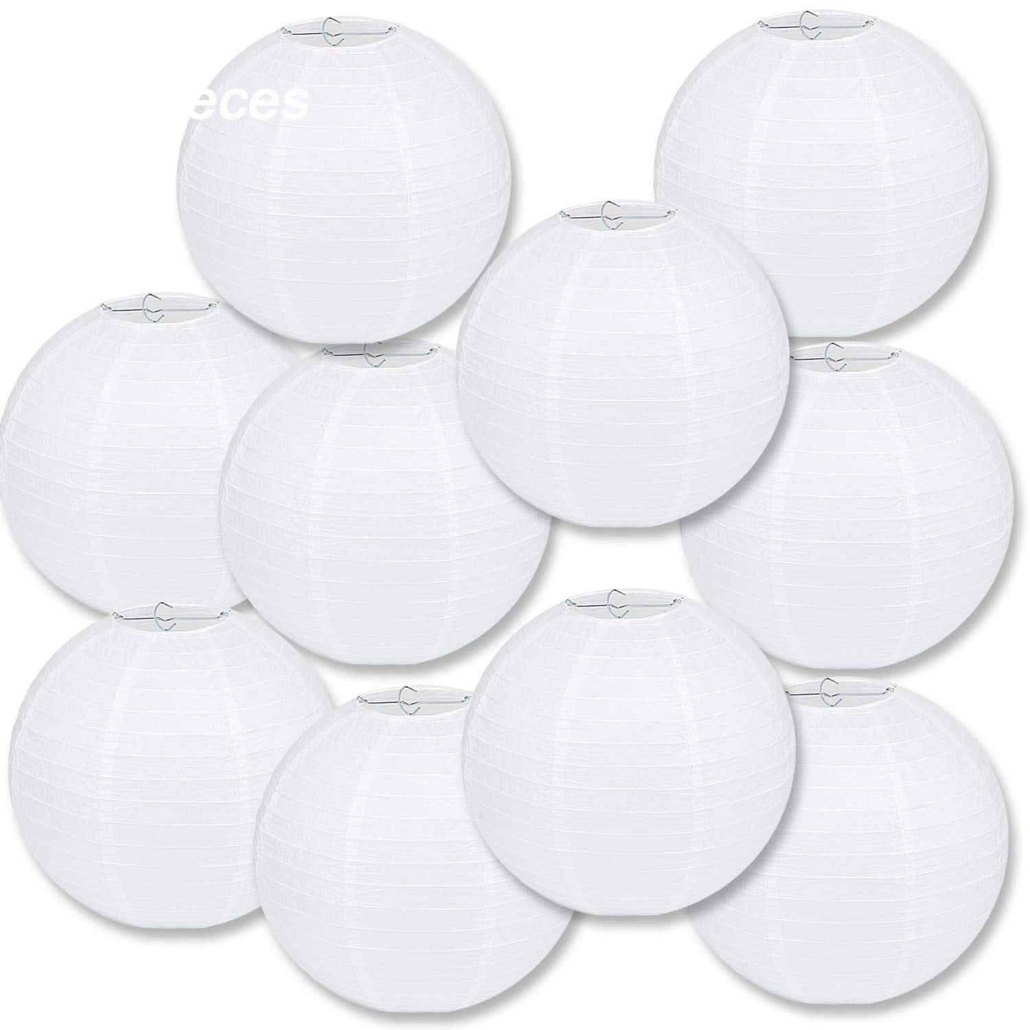 LURICO 12 Inch White Paper Lanterns - 10 Pack Round Hanging Ball Lamps for Parties, Weddings, Home Decor - Model WPL-003