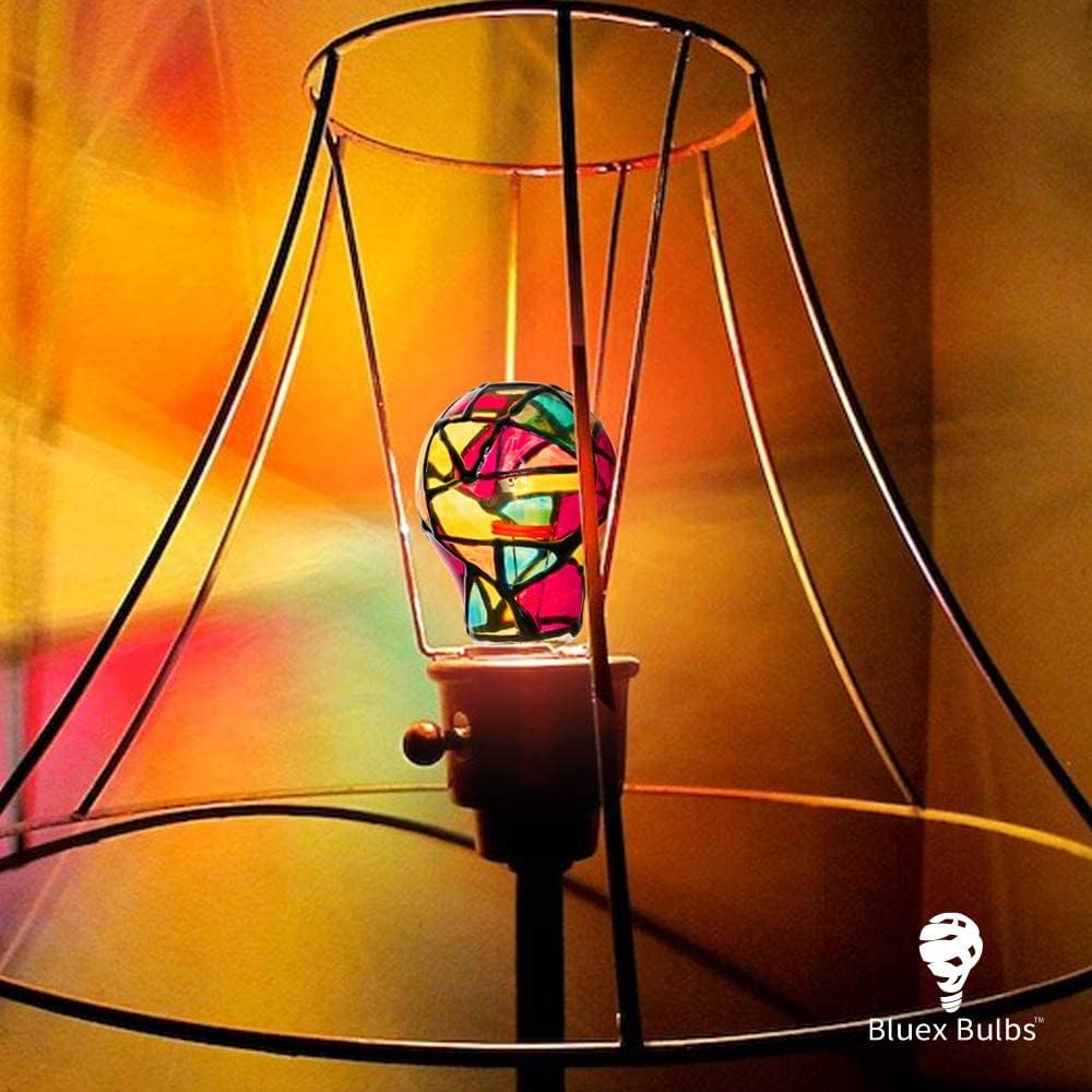 Bluex Bulbs Tiffany 4 Pack Stained Glass Light Bulbs - A19 2W E26 Base Mosaic Night & Party Light
