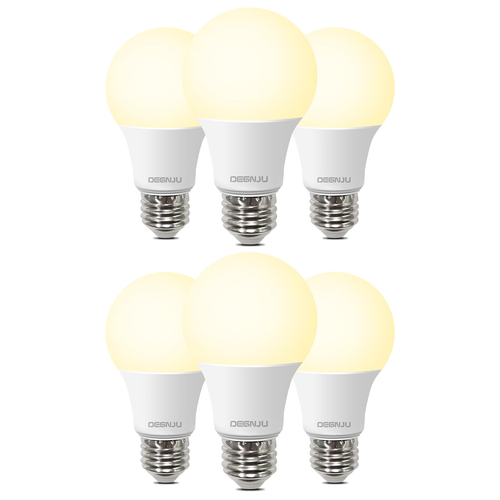 DEGNJU A19 LED Light Bulbs, 60 Watt Equivalent LED Bulbs, Soft White 2700K, 800 Lumens, E26 Standard Base, Non-Dimmable, 8.5W Warm White LED Bulbs for Bedroom Living Room,6 Pack