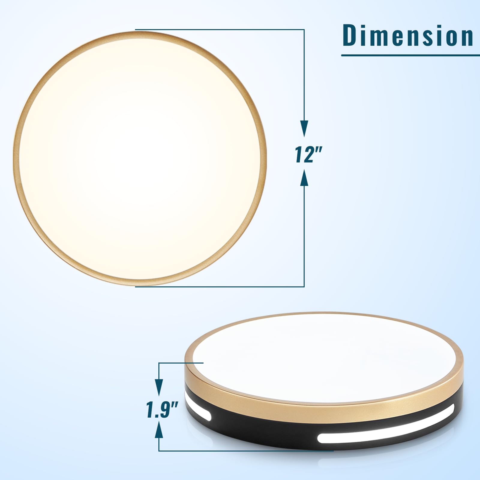 Wheatronic 24W LED Ceiling Light Flush Mount, Black & Gold 2 Pack, 12-Inch, 5CCT Fixture for Kitchen, Bedroom, Bathroom, Living Room