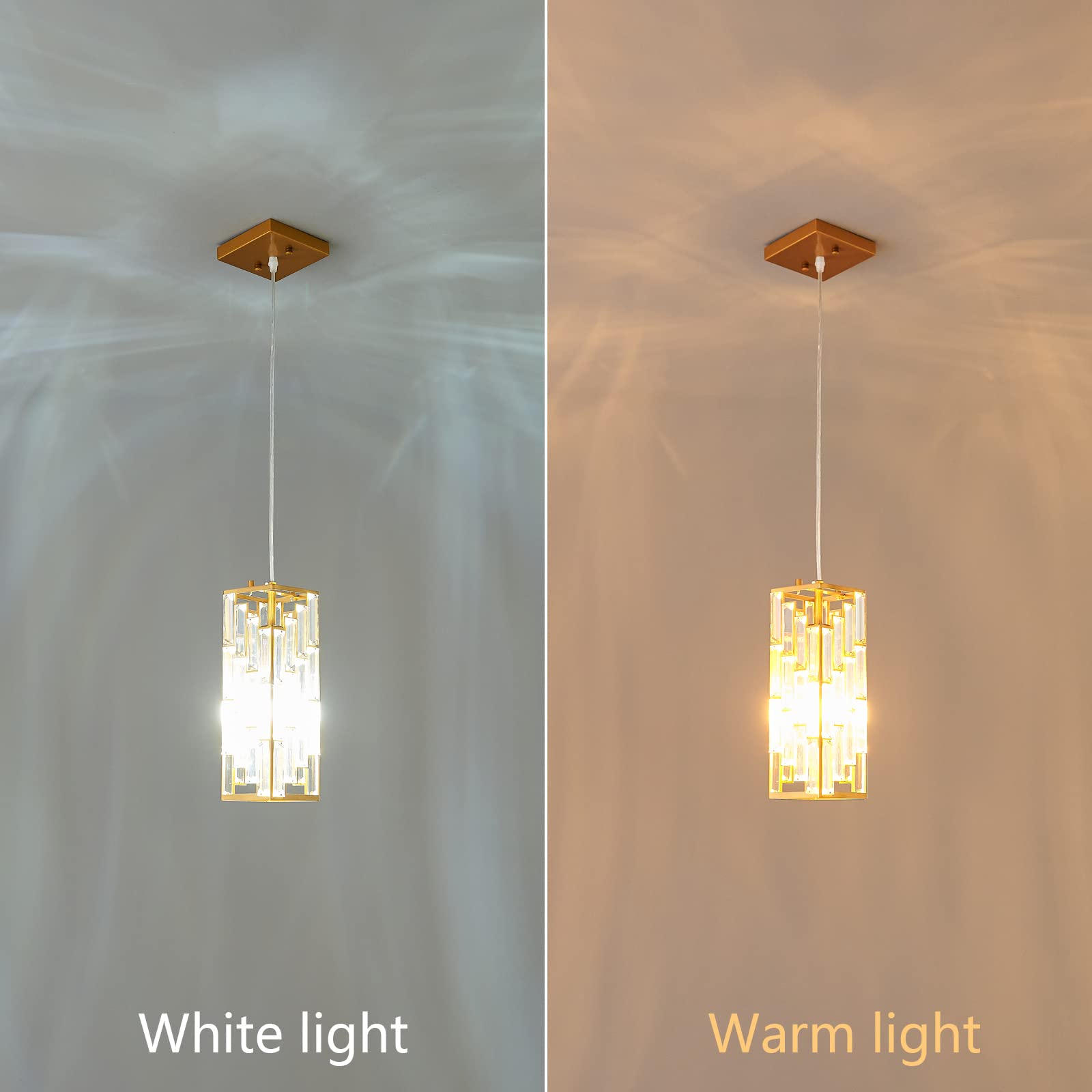 FDPBY Gold Pendant Lighting - Mini Crystal Chandeliers, Adjustable 3-Pack for Kitchen Island, Dining Room, Bedroom - Model JP-002