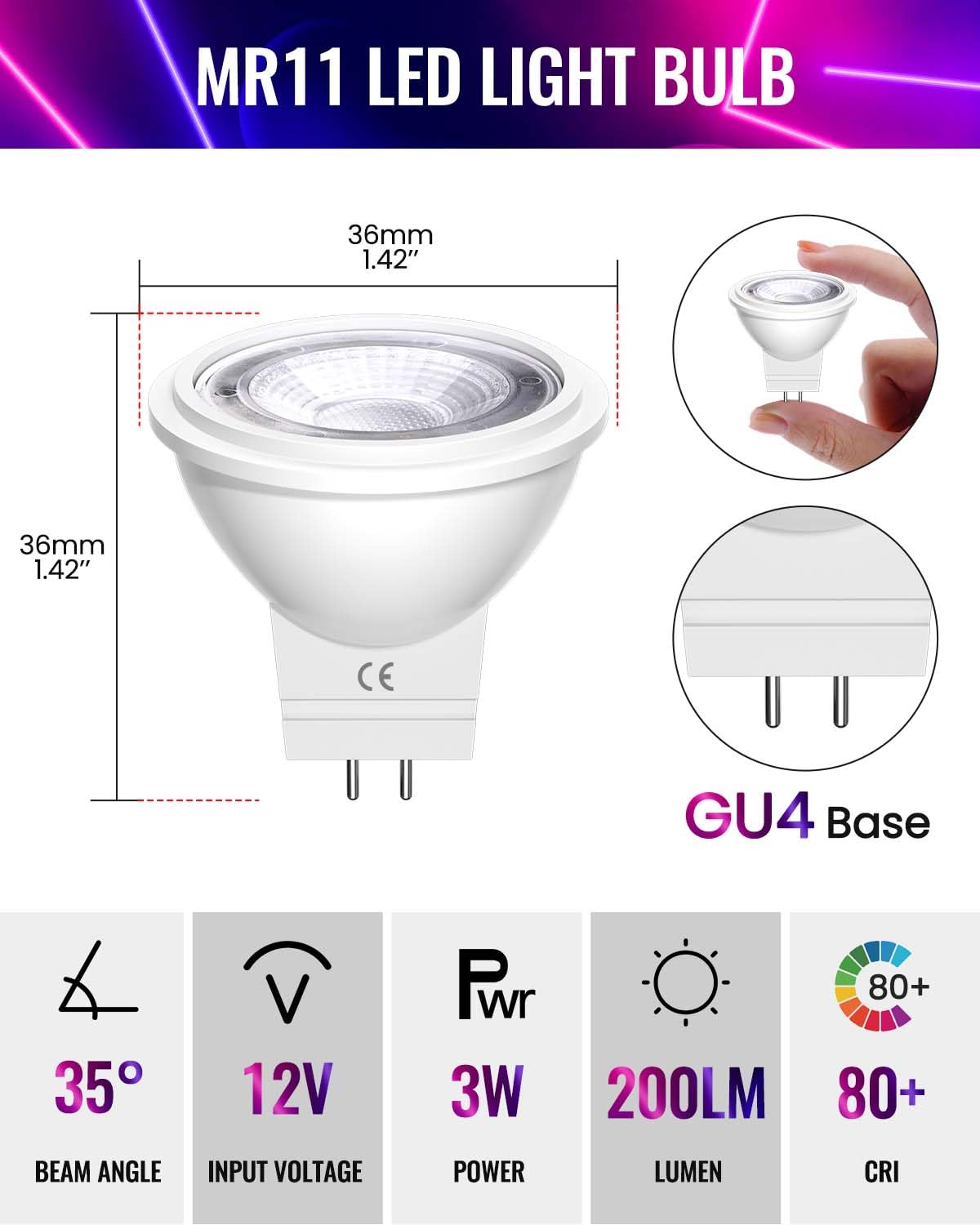 Lustaled Mr11 Blue Led Bulb, 12V 3W Gu4 Bi-Pin Base Blue Spotlight Bulb Mr11 Colored Led 25W Halogen Replacement For Home Recess