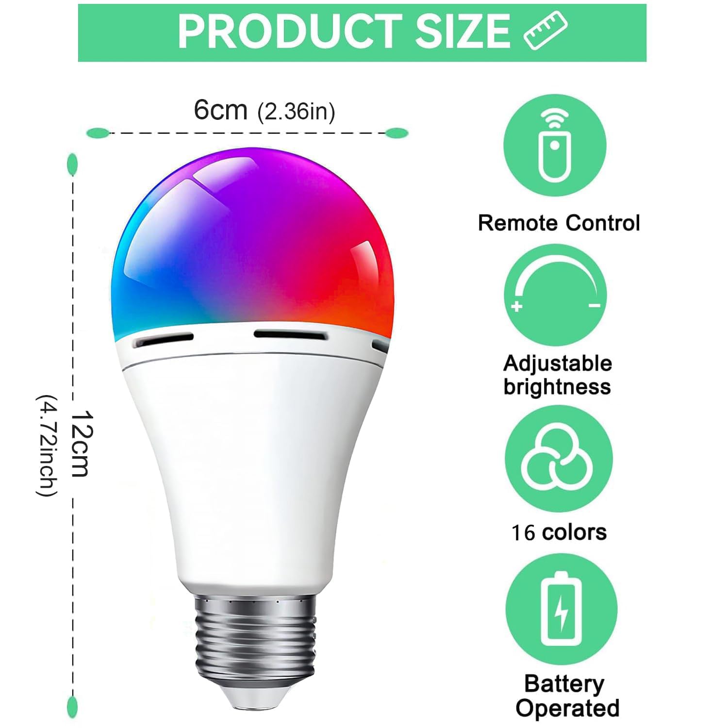 HOMOSUM Rechargeable LED Light Bulb, E26 Dimmable, 40W Equivalent, 2500mAh, Remote Control, 2-Pack, Aluminum, RGB