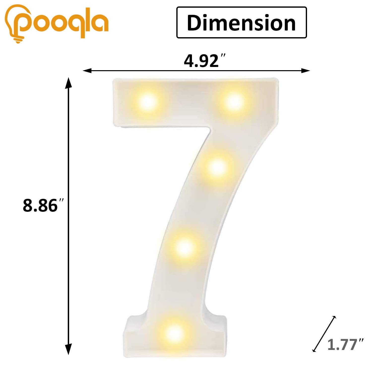 Pooqla Decorative LED Light Up Number Letters, White Plastic Marquee Number Lights Sign Party Wedding Decor Battery Operated (7)