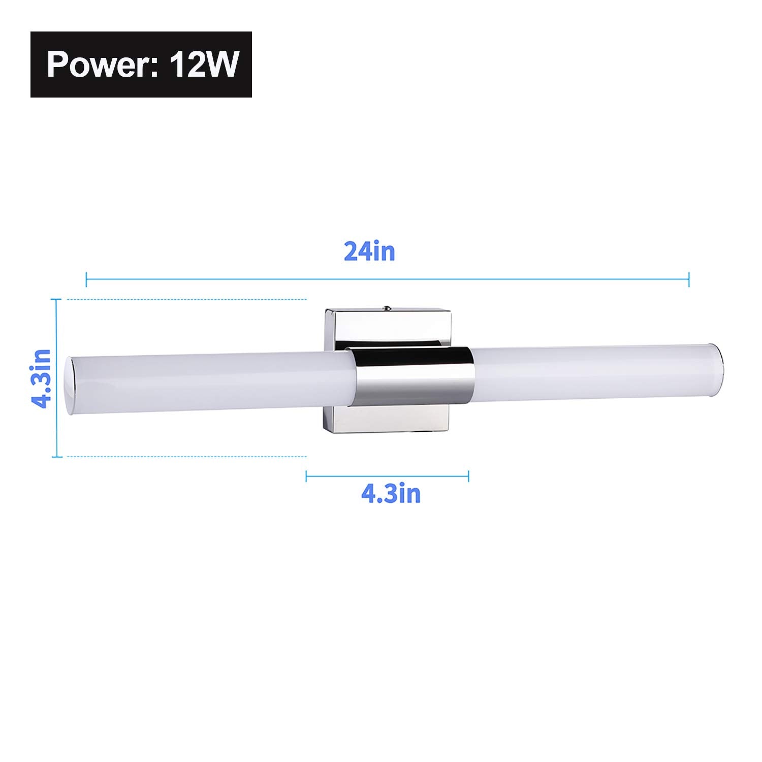 Trlife Led Bathroom Vanity Light 24In, Dimmable 12W Cool White, Stainless Steel, Model Vanityled-60Cm