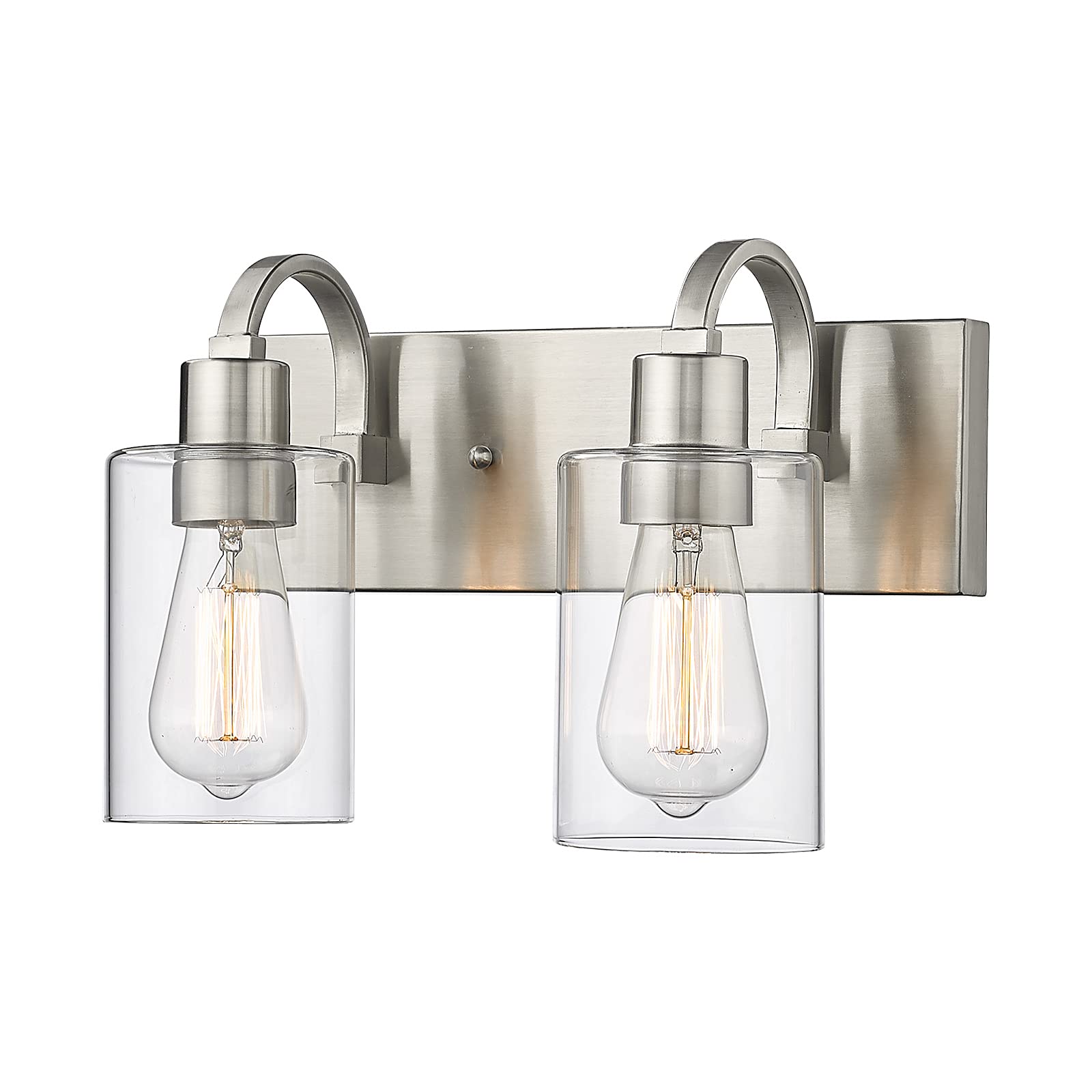 Emliviar 2-Light Brushed Nickel Bathroom Vanity Light Fixture With Clear Glass Yce237B-2W Bn