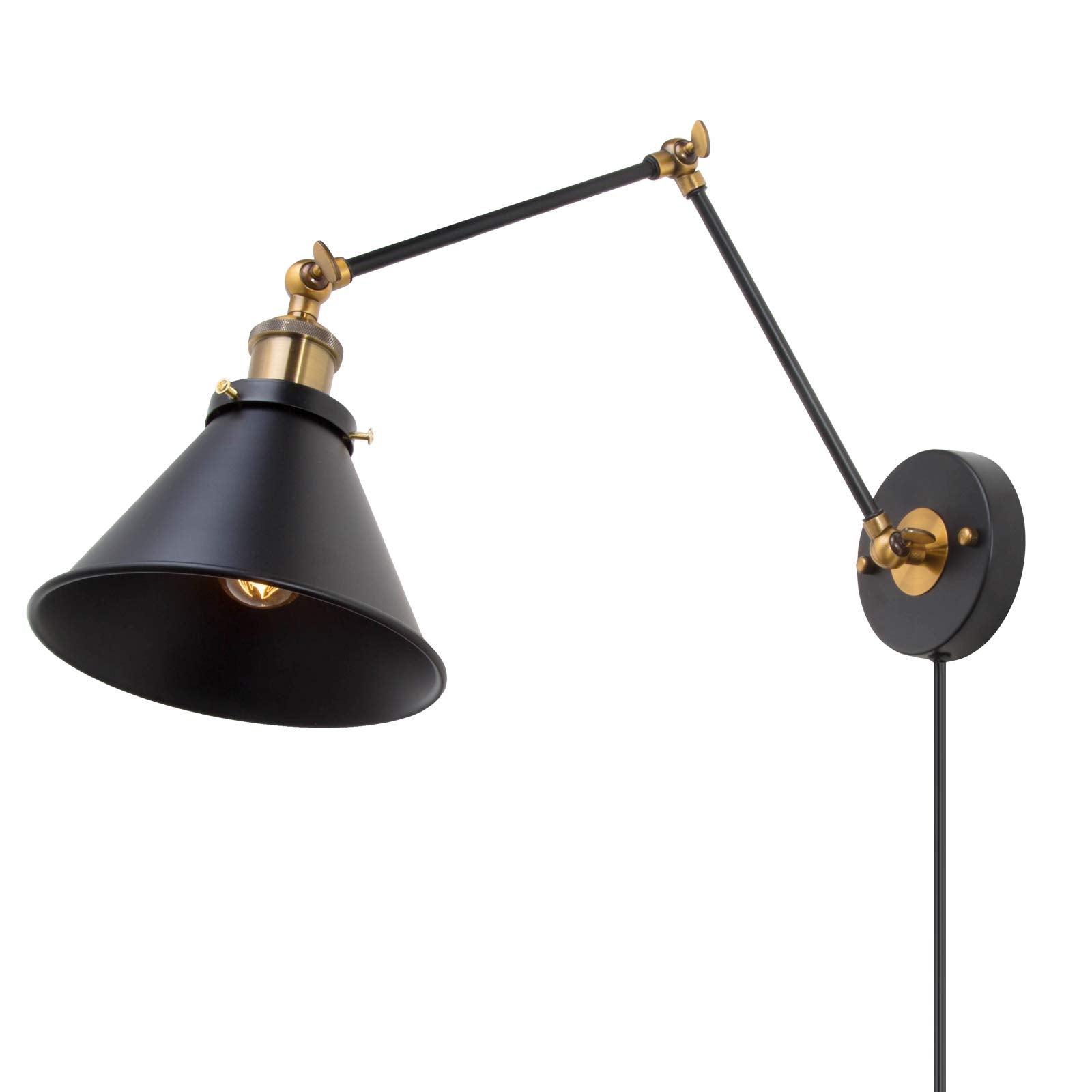 Lnc Black Wall Sconces, Swing Arm Wall Lamp With Antique Brass Finish, Adjustable Plug-In Or Hardwire Light Fixture