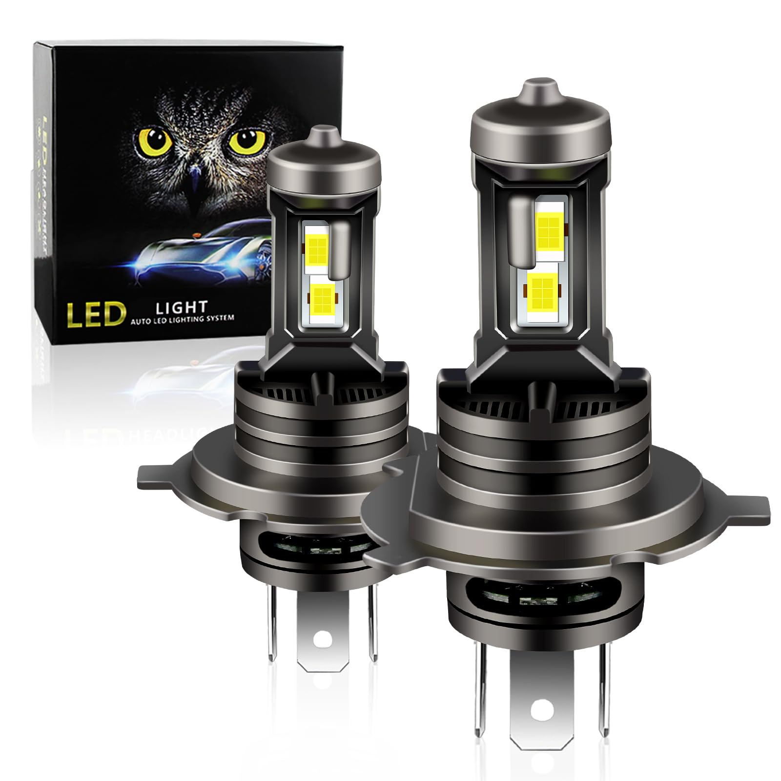 APMAT H4 Light Bulb 6000K Xenon White, 30000LM, Wireless 9003 HB2, Aluminum, 2PCS