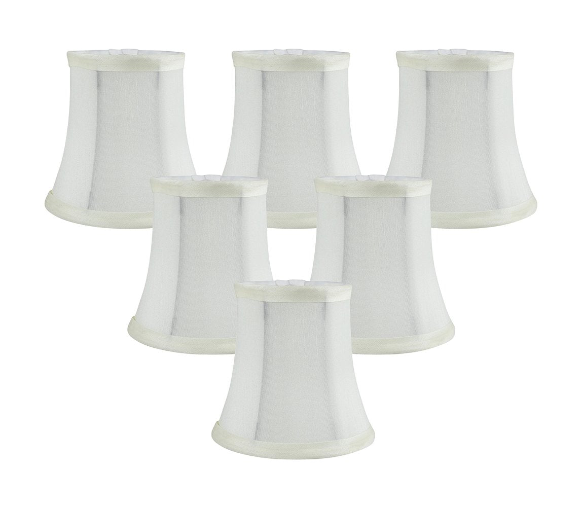 MERIVILLE Faux Silk Chandelier Lamp Shades Set of 6 Softback Bell Shape Clip-On Fitter 3.5in x 5in x 4.75in Eggshell