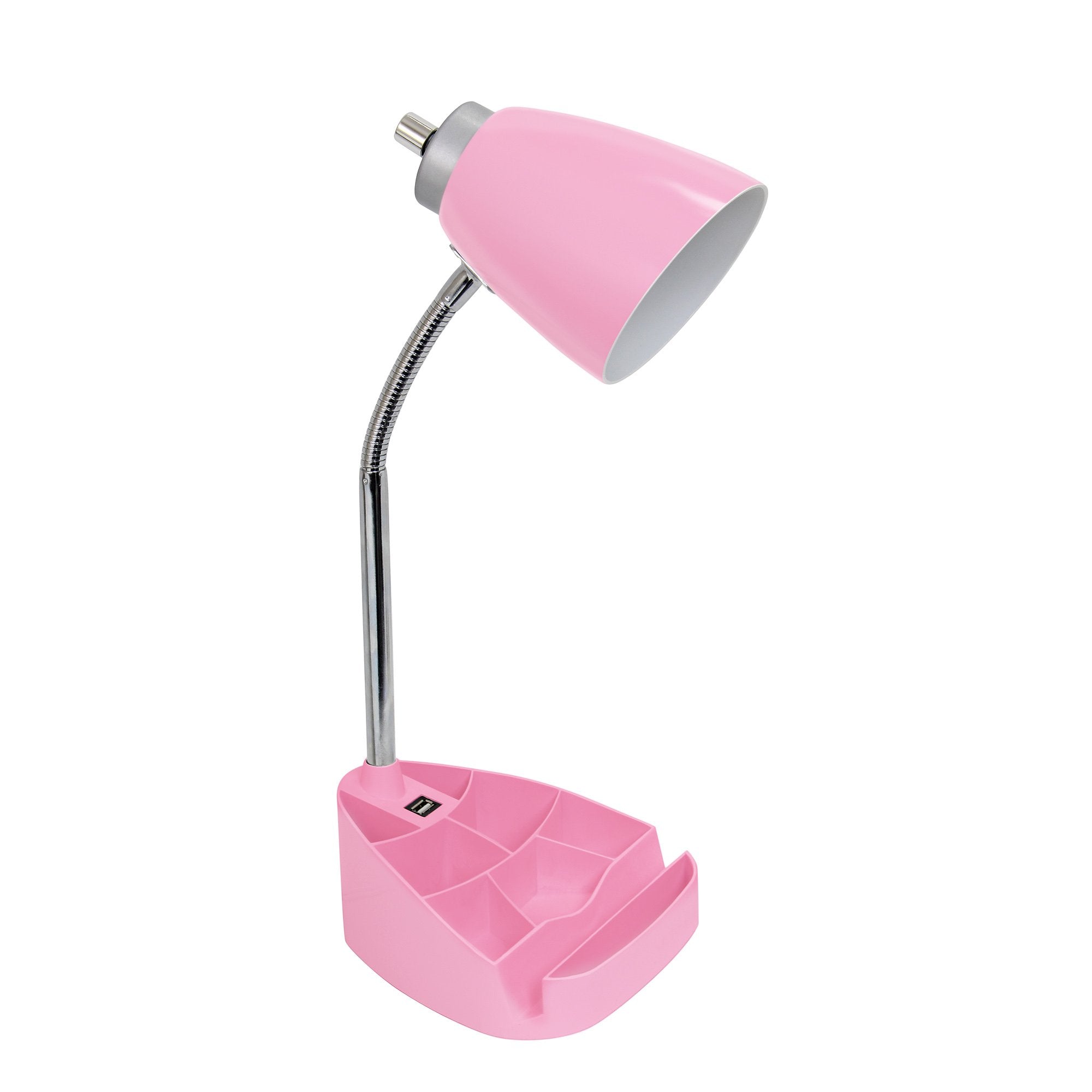 Simple Designs Ld1056-Pnk Gooseneck Organizer Desk Lamp With Ipad/Tablet Stand Or Book Holder And Usb Port, Pink