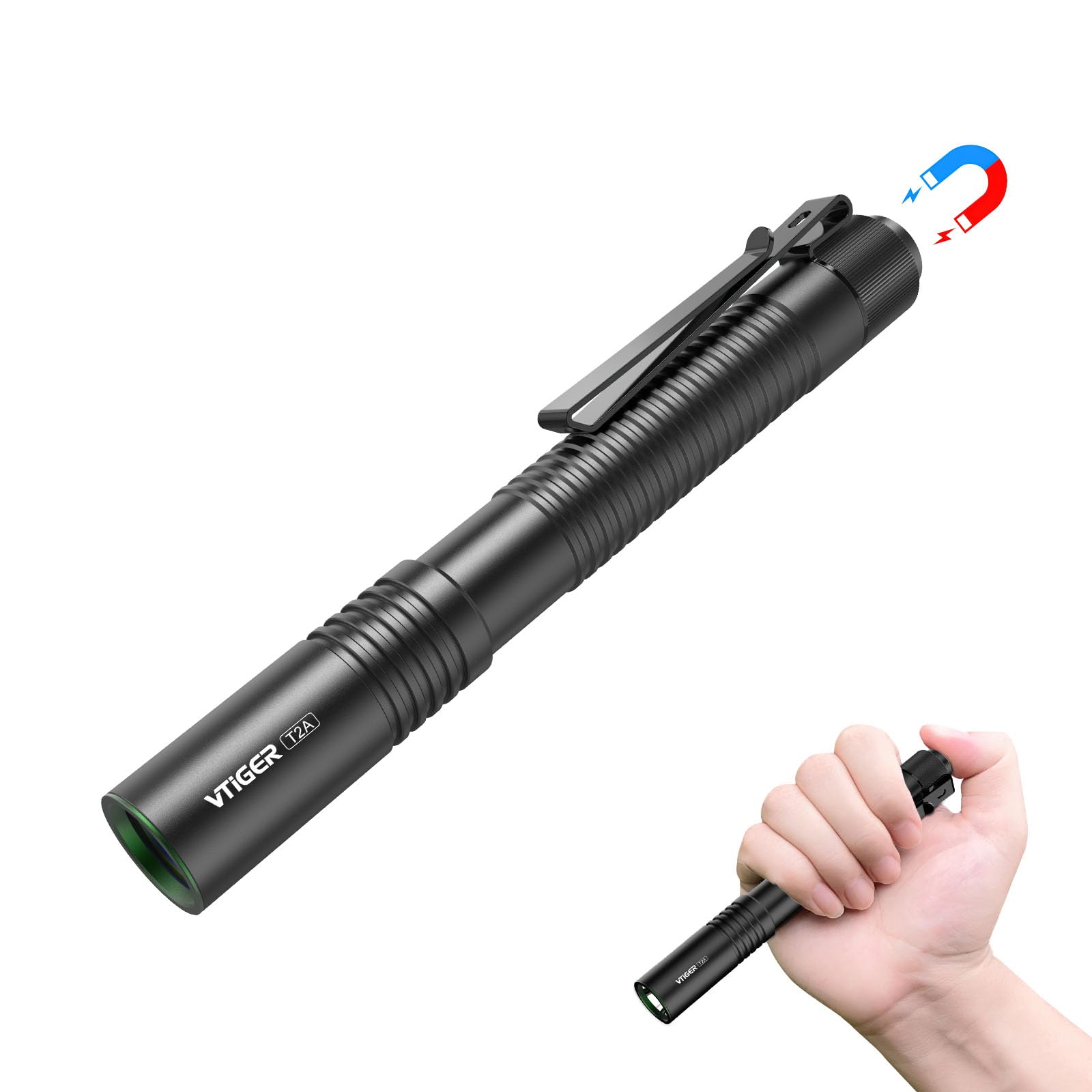 VTIGER T2A Compact EDC Flashlight 1500 Lumens Rechargeable LED Black