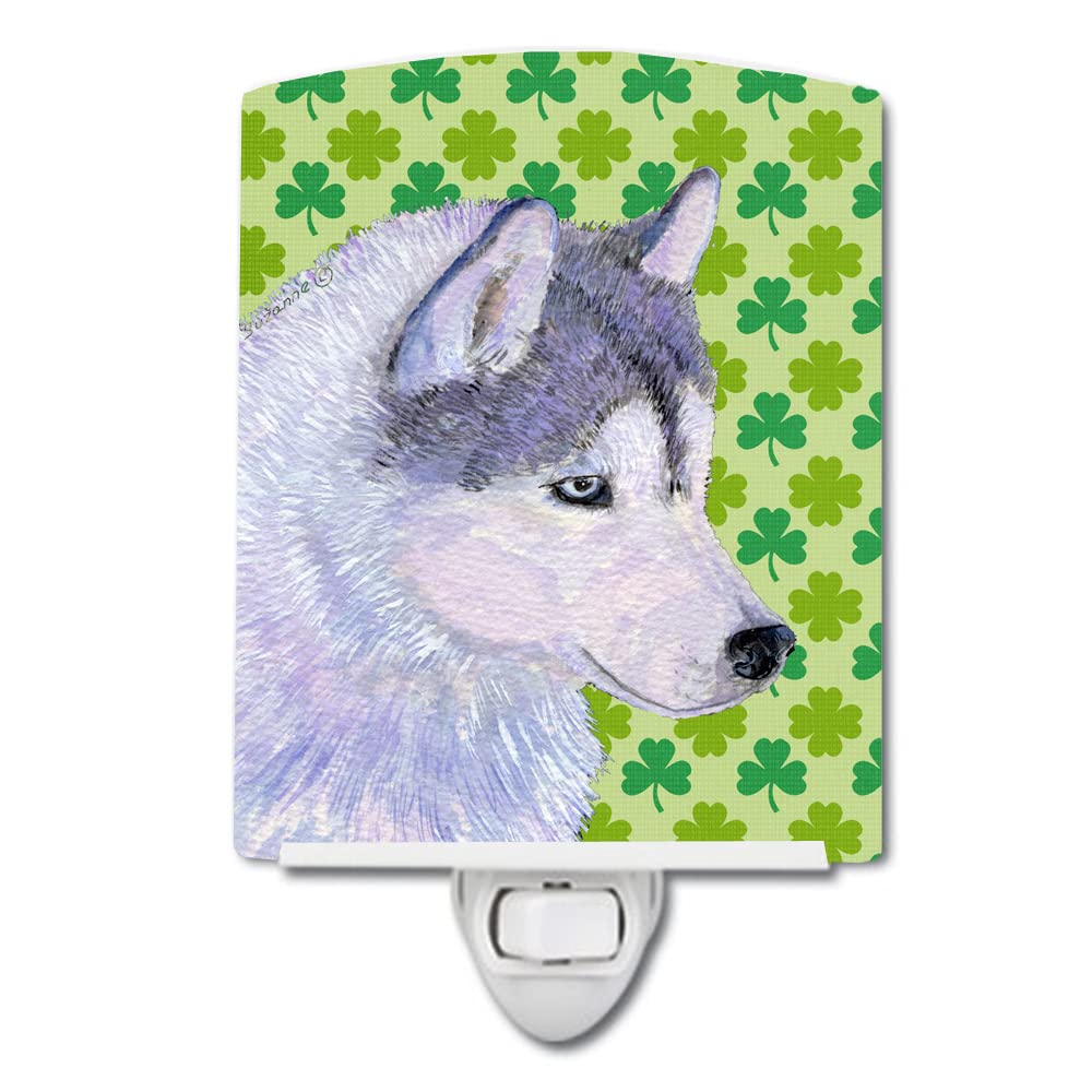 Carolines Treasures Ceramic Night Light, Siberian Husky, St. Patricks Day Shamrock, 6x4x3in, Multicolor, Model SS4395CNL