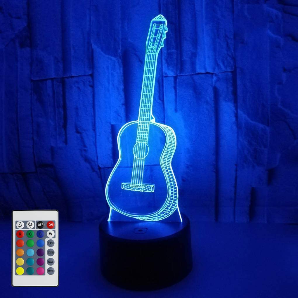 AZIMOM 3D Guitar Illusion Lamp Night Light, 16 Colors, Smart Touch Remote, Acrylic, Multicolor, Model 1, Home Decoration for Kids and mature-themeds
