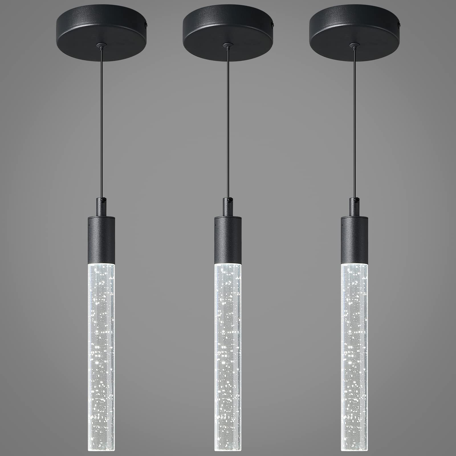 zhllmq Modern Kitchen Island Pendant Light Dimmable LED 3-Pack Black Aluminum