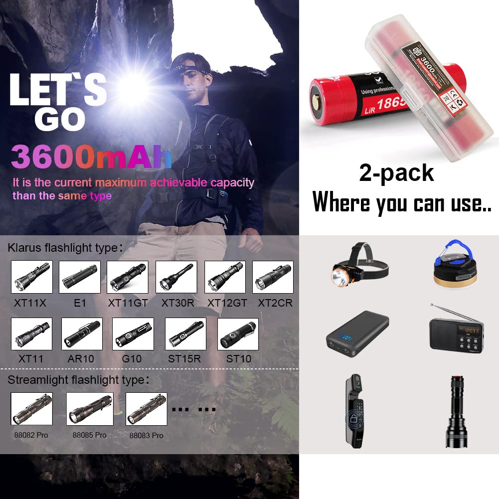 SNSYIY Rechargeable Battery 3.7V 3600mAh for Streamlight X Series Flashlights, Black, 2-Pack