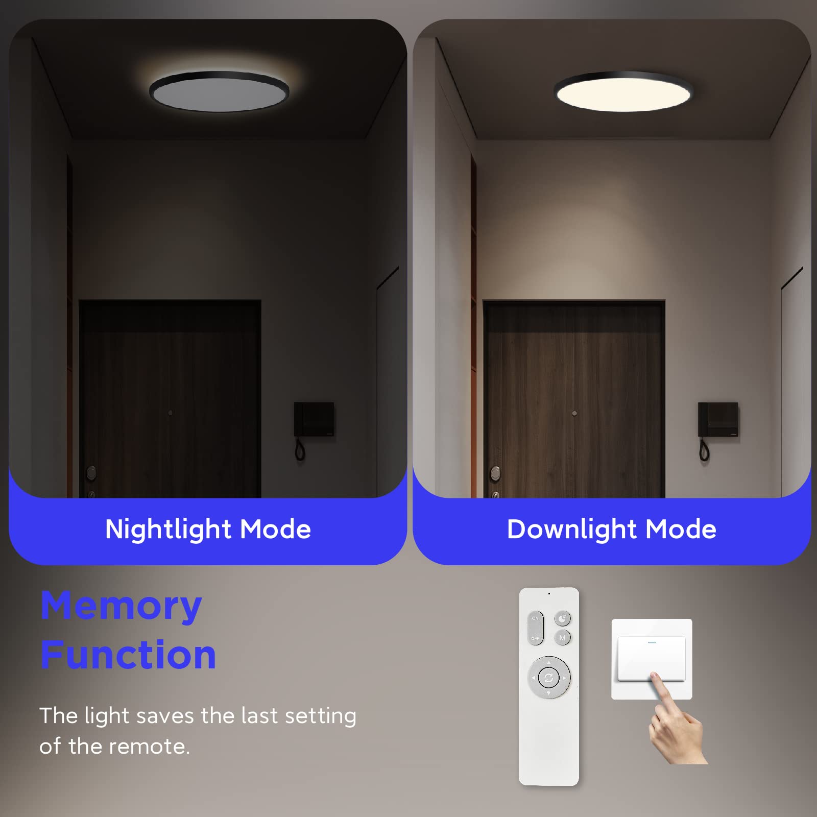 ocioc 18" Ceiling Light Fixture, 40W LED with Remote, Adjustable 3000K-6500K, Black, Model OSK460-40W-T-BKJ1