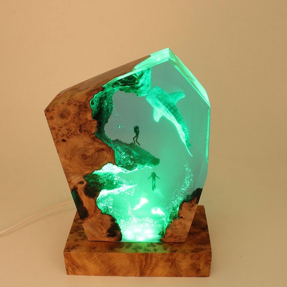 Whale Shark Ocean Resin Lamp  Handmade Wooden Table Resin Night Light  Usb Port Art Ornaments For Home Office Decor  Scuba Diver Gifts For Birthday Holiday  ValentineS Day Gifts For Husband