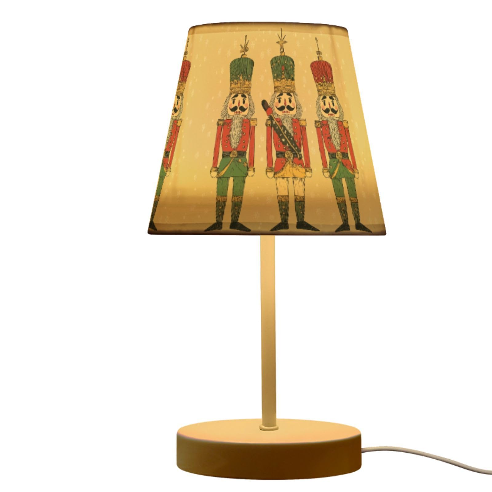 Peystean USB 3-Color Dimmable LED Table Lamp, Vintage Christmas Nutcracker Soldiers 10.8 High Linen Bedside Nightstand Light wit