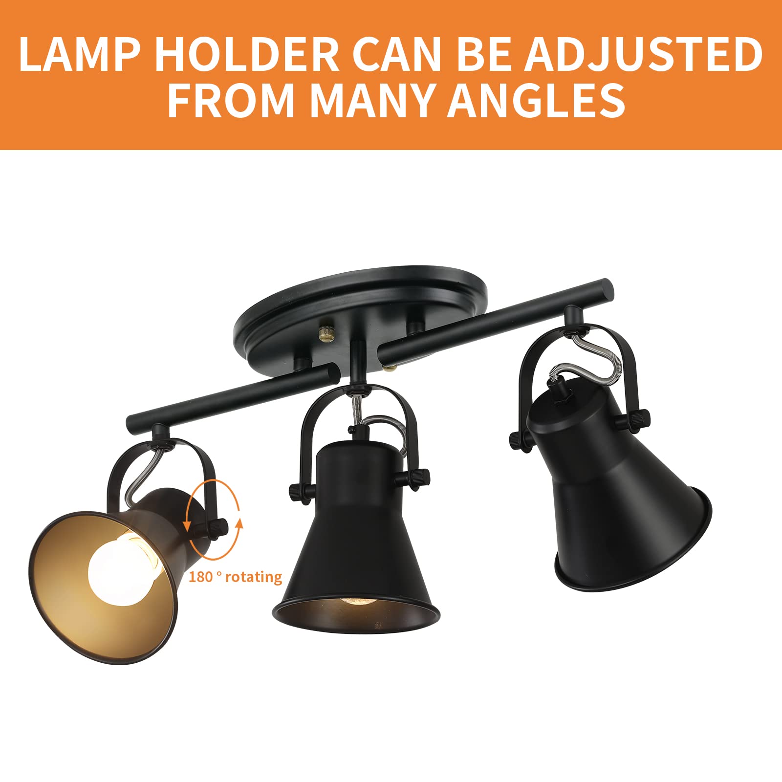KEESFU 3-Light Track Lighting Kit, Black Metal Semi Flush Mount with Rotatable Heads for Living Room, Bathroom, Kitchen