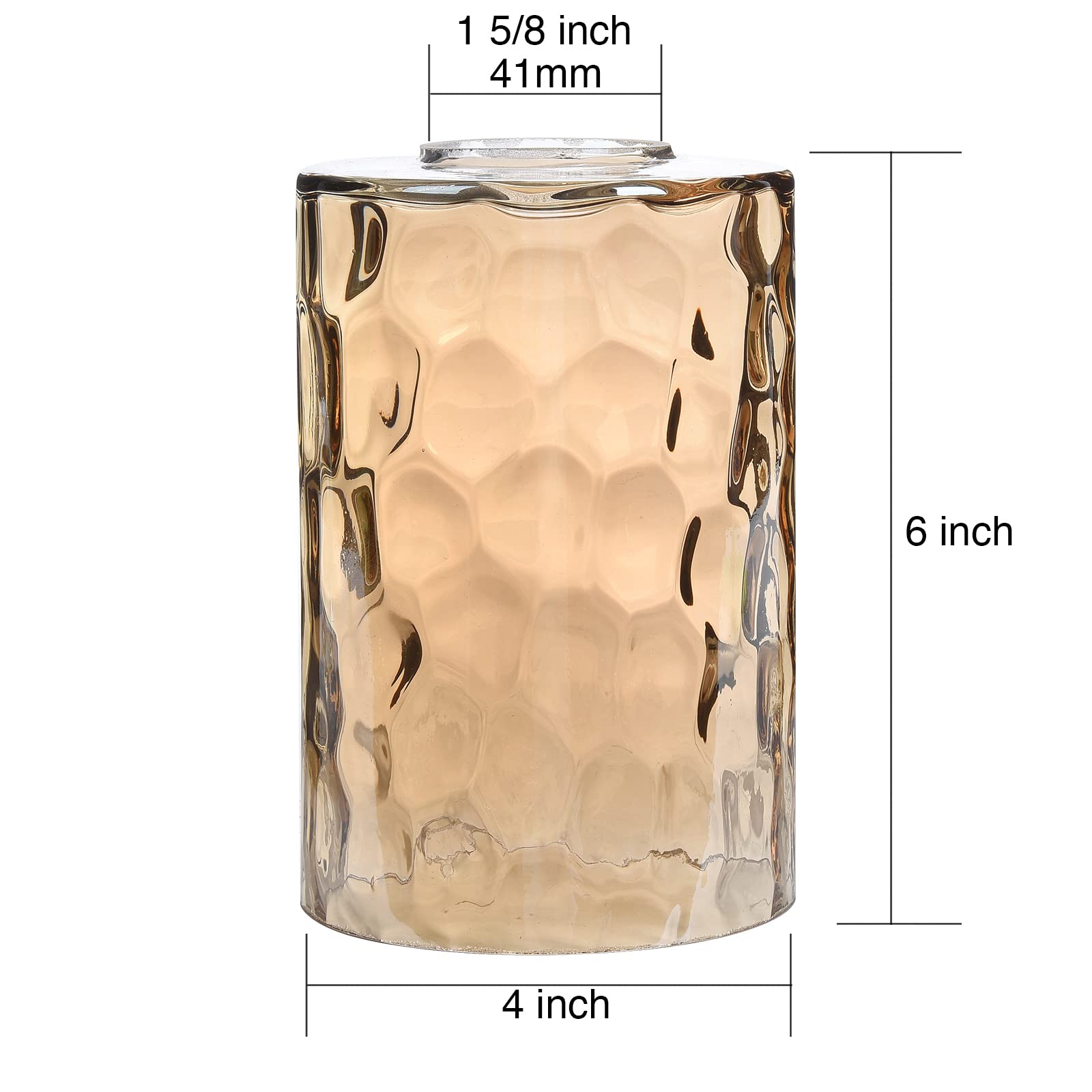 GoldSwift Amber Hammered Glass Lamp Shade Replacement, 6-1/16" Tall, 1-5/8" Fitter, Water Ripple Cylinder, 3 Pack