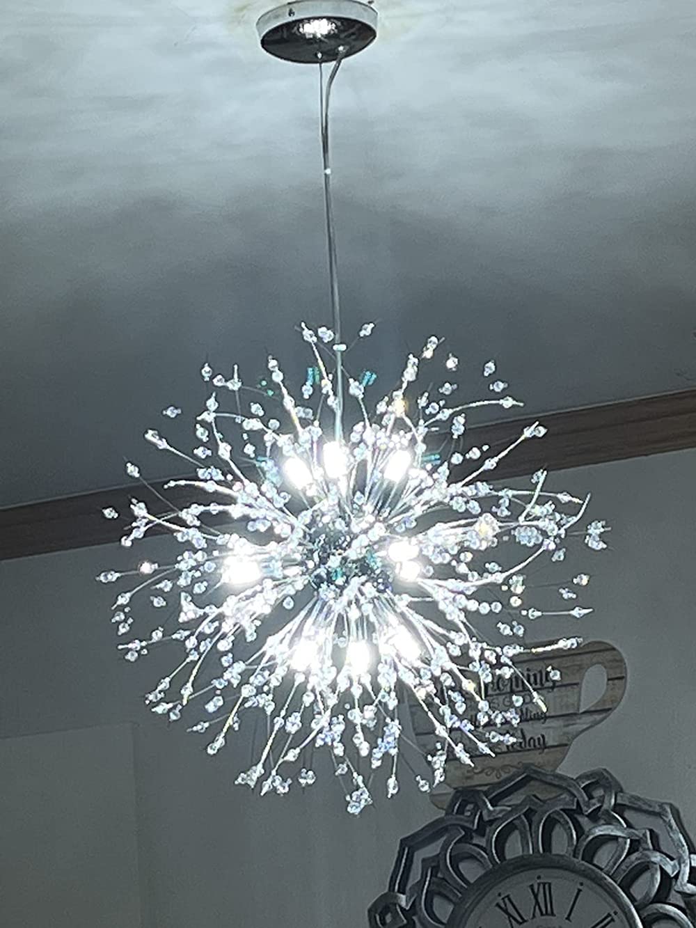 Mivenda Modern Crystal Chandeliers 9-Light Chrome Dandelion Light Fixture,Firework Chandelier,Personalized Ceiling Hanging Light