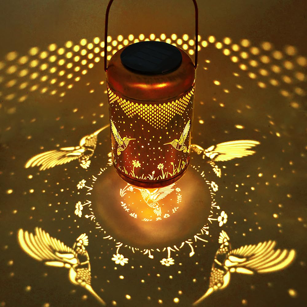 Solar Lanterns Outdoor, Waterproof Hummingbird Garden Decor, LED Hanging Lights Metal Decor for Yard, Patio, Porch, Lawn, Tablet
