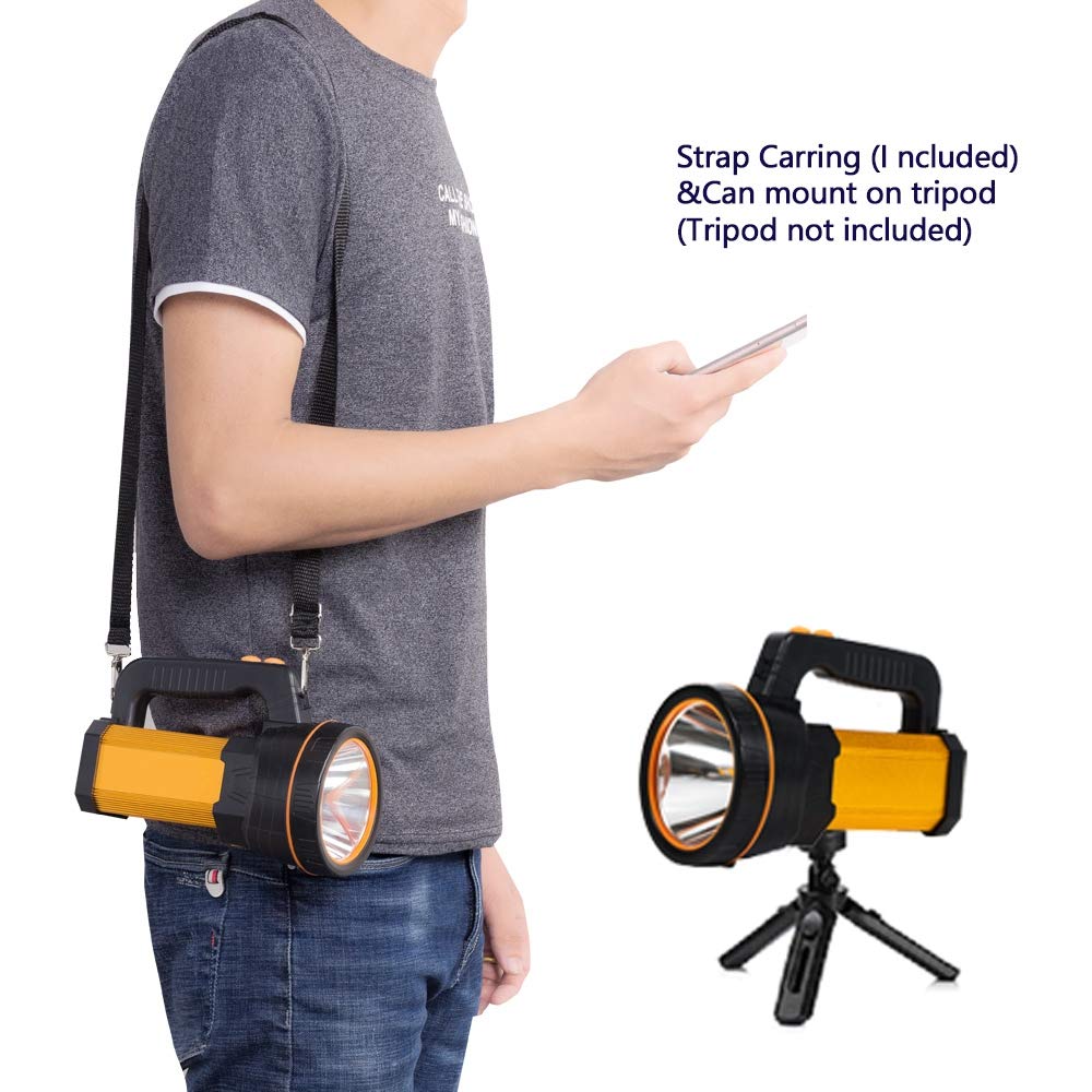 GEPROSMA High Lumens Rechargeable LED Flashlight, Super Bright Aluminum Spotlight, Model Facai, Portable Black Searchlight