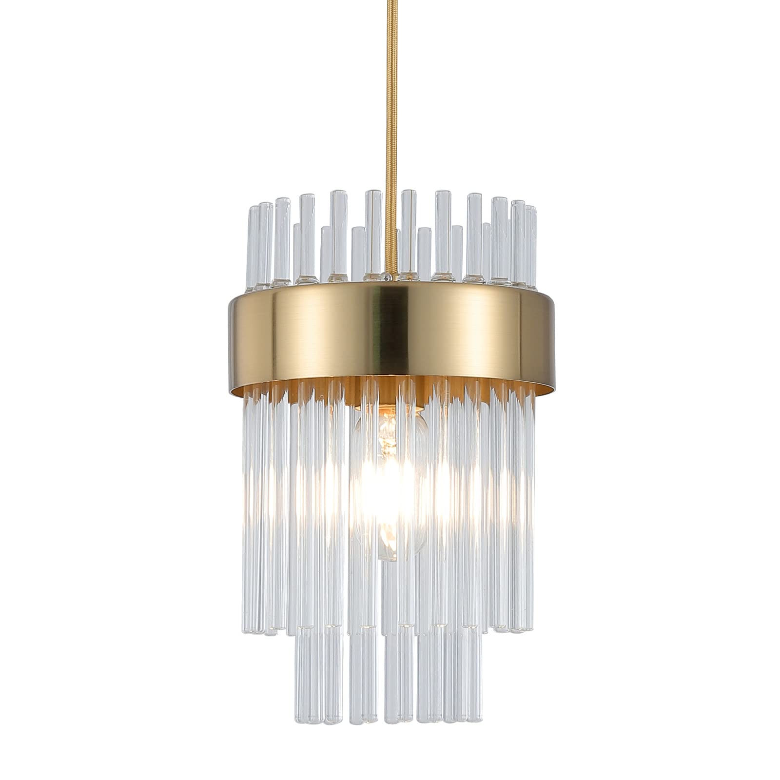 Gold Pendant Lights Kitchen Island 1-Light Crystal Pendant Light Fixtures Over Island Modern Brass Mini chandelier For Dining Room  Adjustable Cord Hanging Lights For Bedroom Bar Sink Entryway