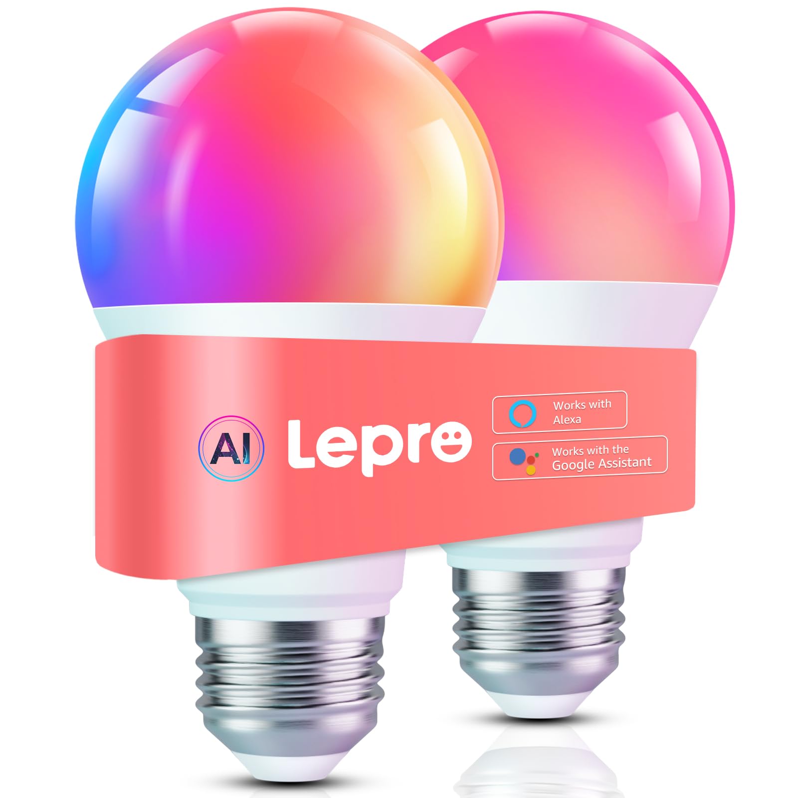 Lepro B1 Smart Light Bulbs - WiFi & Bluetooth RGBWW Color Changing LED, Works with Alexa & Google Assistant, 2 Pack