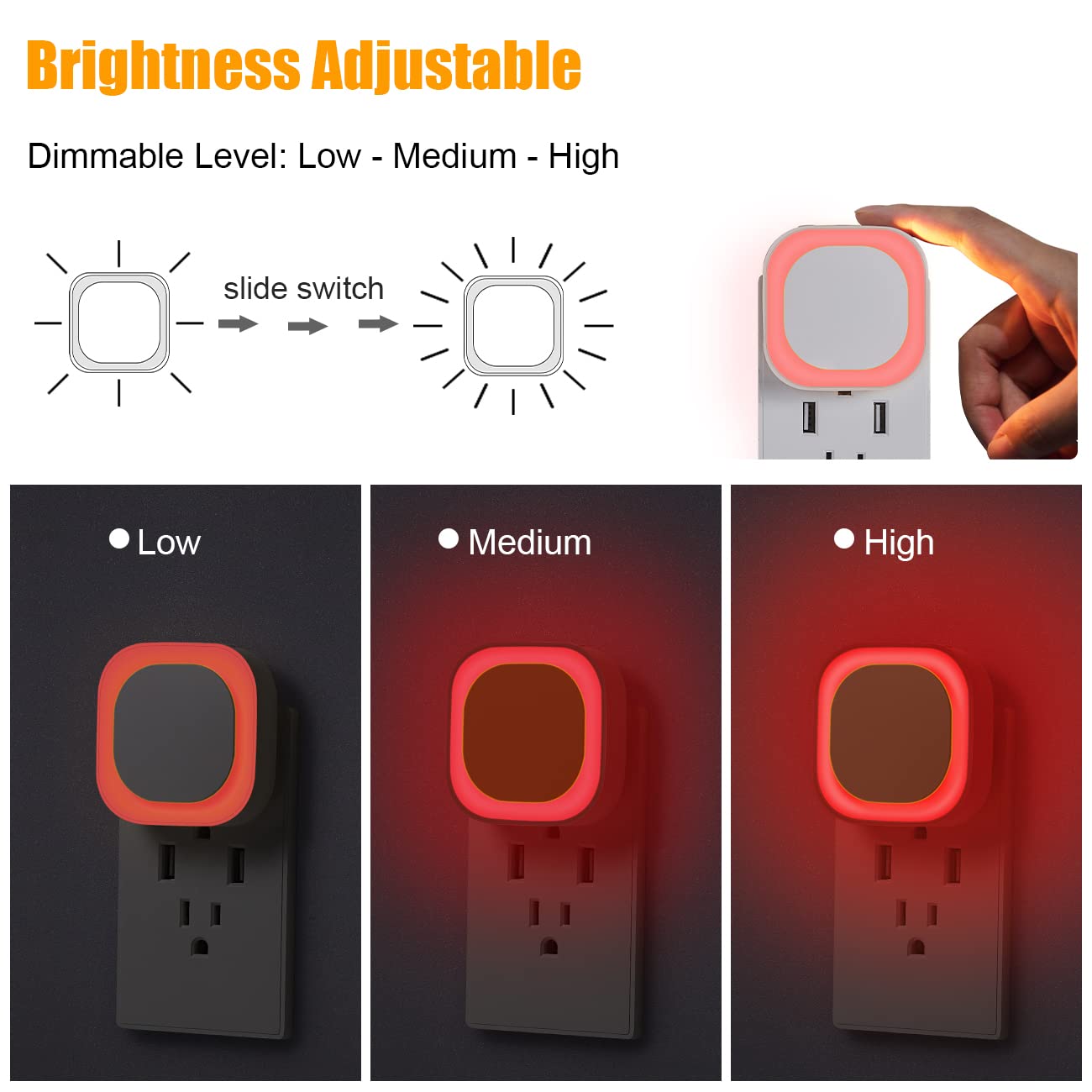 YUNLEX 6 Pack Dimmable Red Night Light with Auto Dusk to Dawn Sensor for Kids, Adults, and Home Use