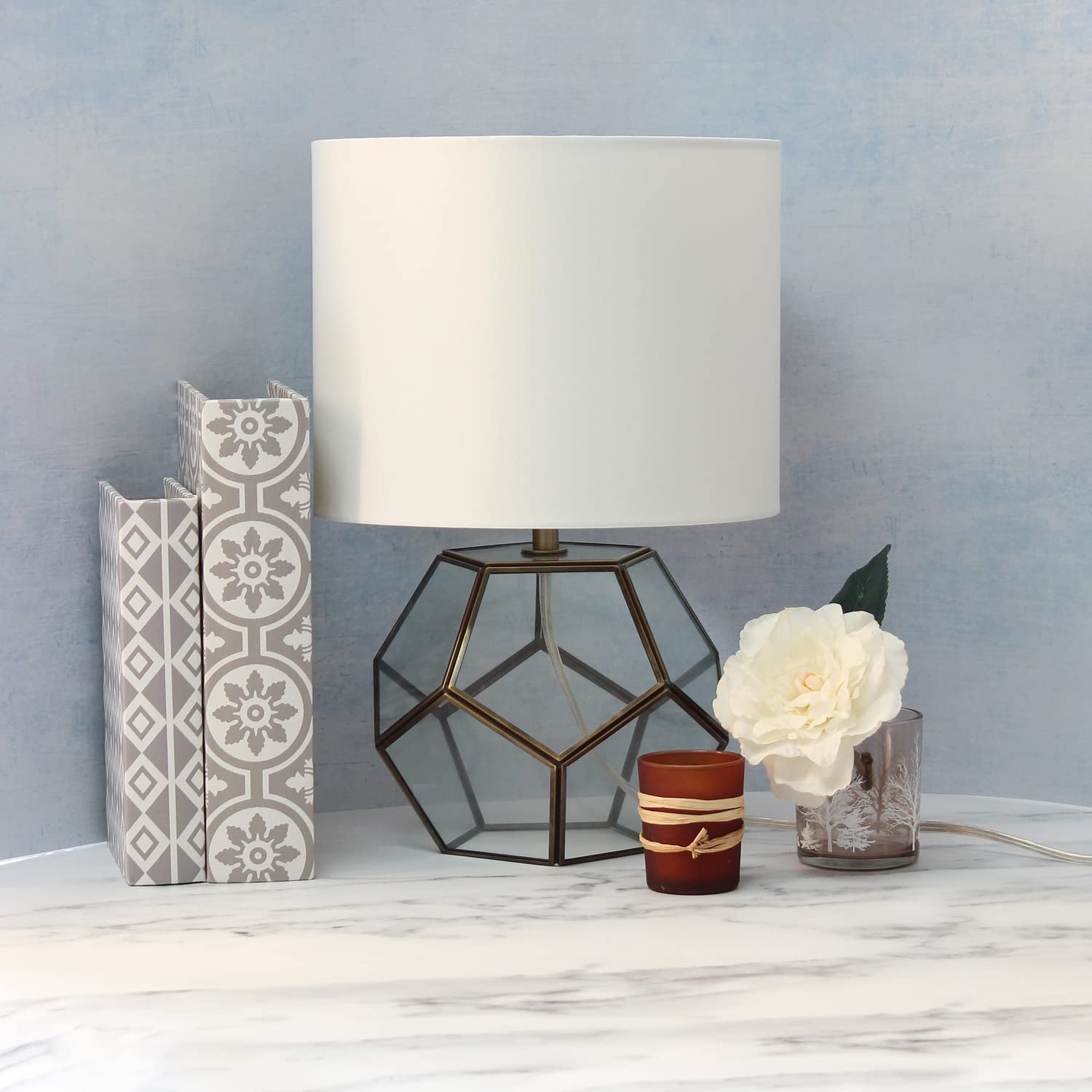 Elegant Designs LT1093-BRS Vintage Modern Table Lamp, Brass/Clear Glass, White Shade