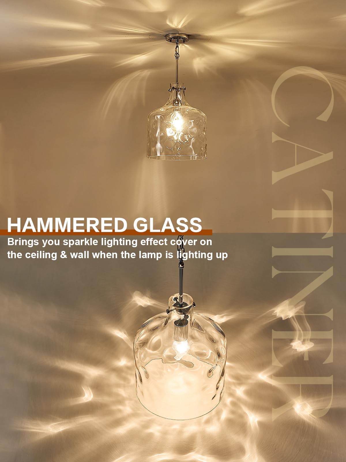 Glass Pendant Light Vintage Farmhouse Pendant Lighting With Handblown Clear Hammered Glass Shade, Adjustable Chain Ceiling Light